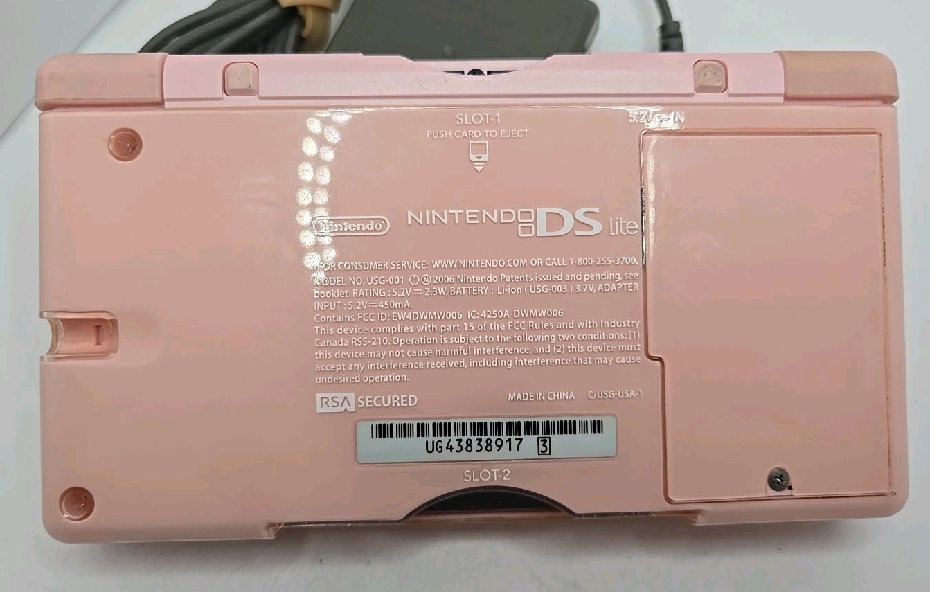 Nintendo DS Lite Coral Pink w/charger stylus gba USG-USA-1 Screen Scratch Tested