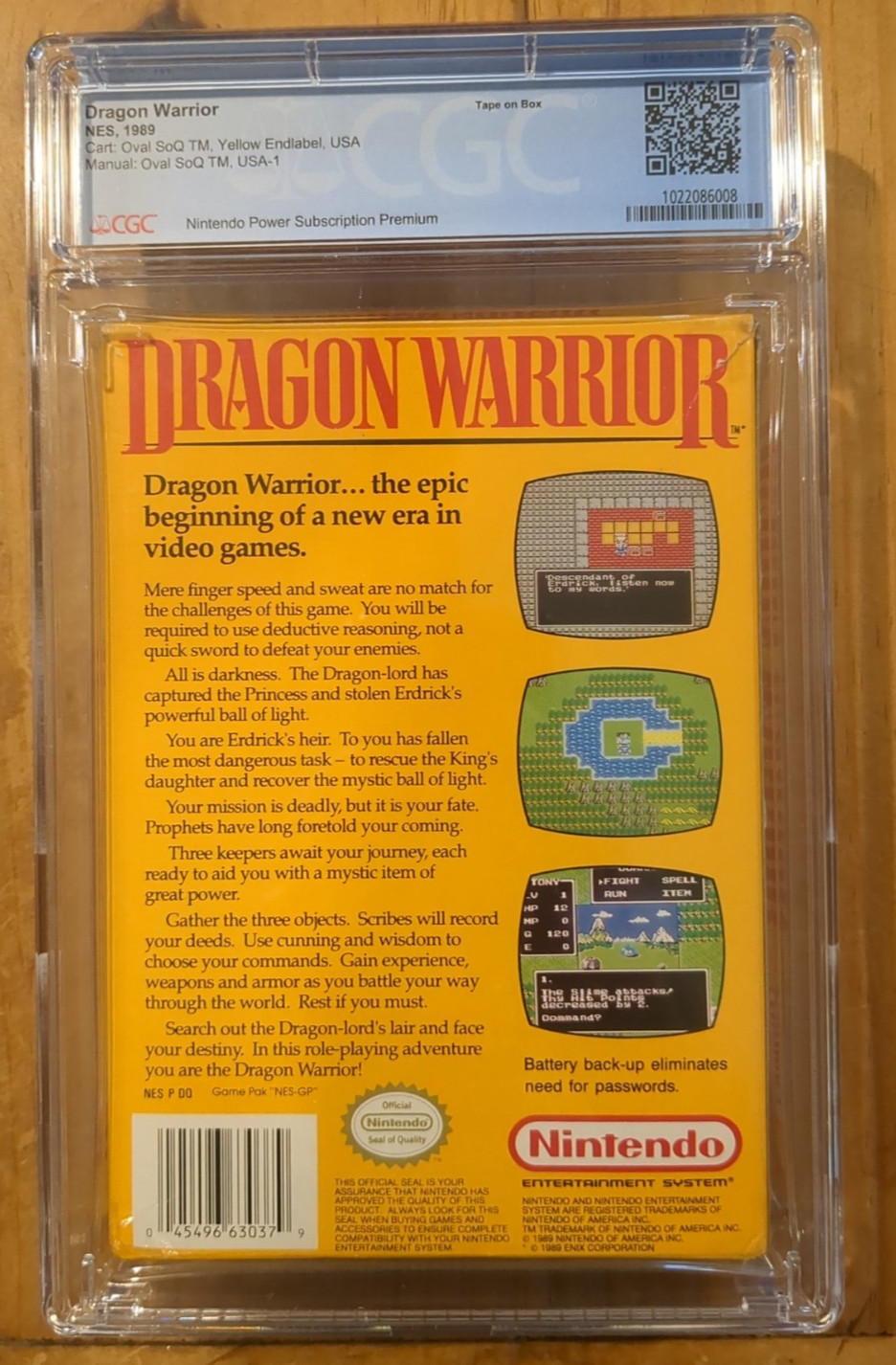 Dragon Warrior NES CIB Oval SOQ TM CGC Graded 7.0
