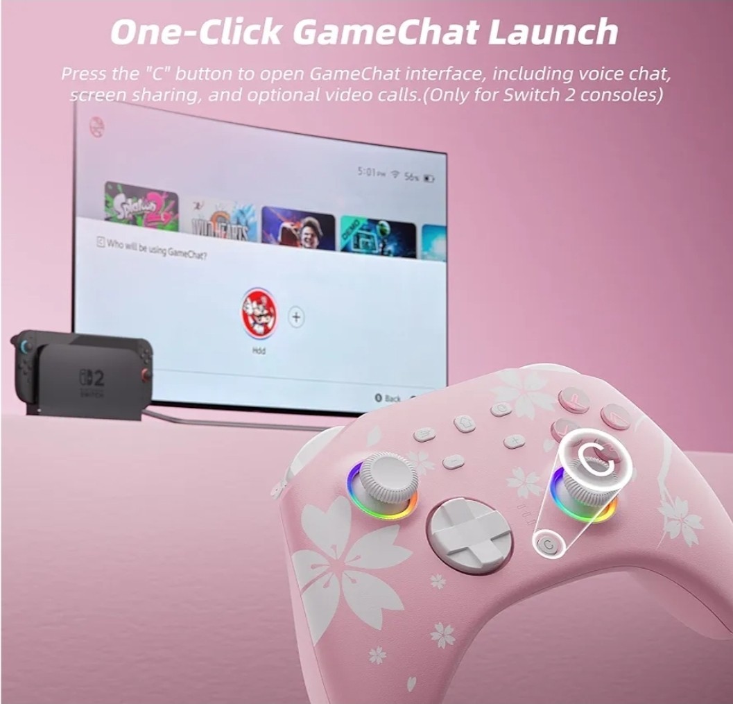 Controller Switch/Switch 2, Windows iOS Android Steam/Steam Deck,Pink Bluetooth
