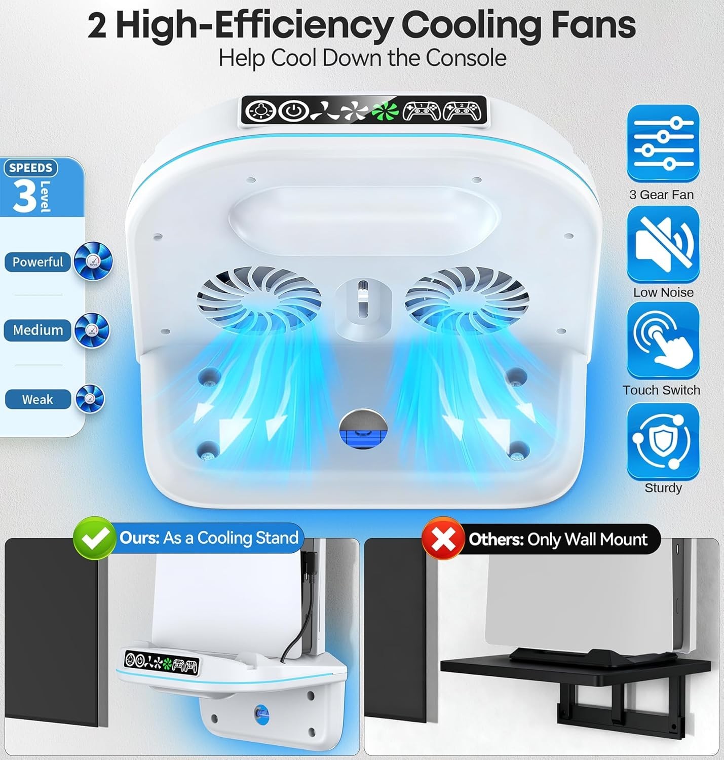 PS5 Wall Mount Kit with Cooling Fan and Charging Station for PS5 Slim, Pro & …