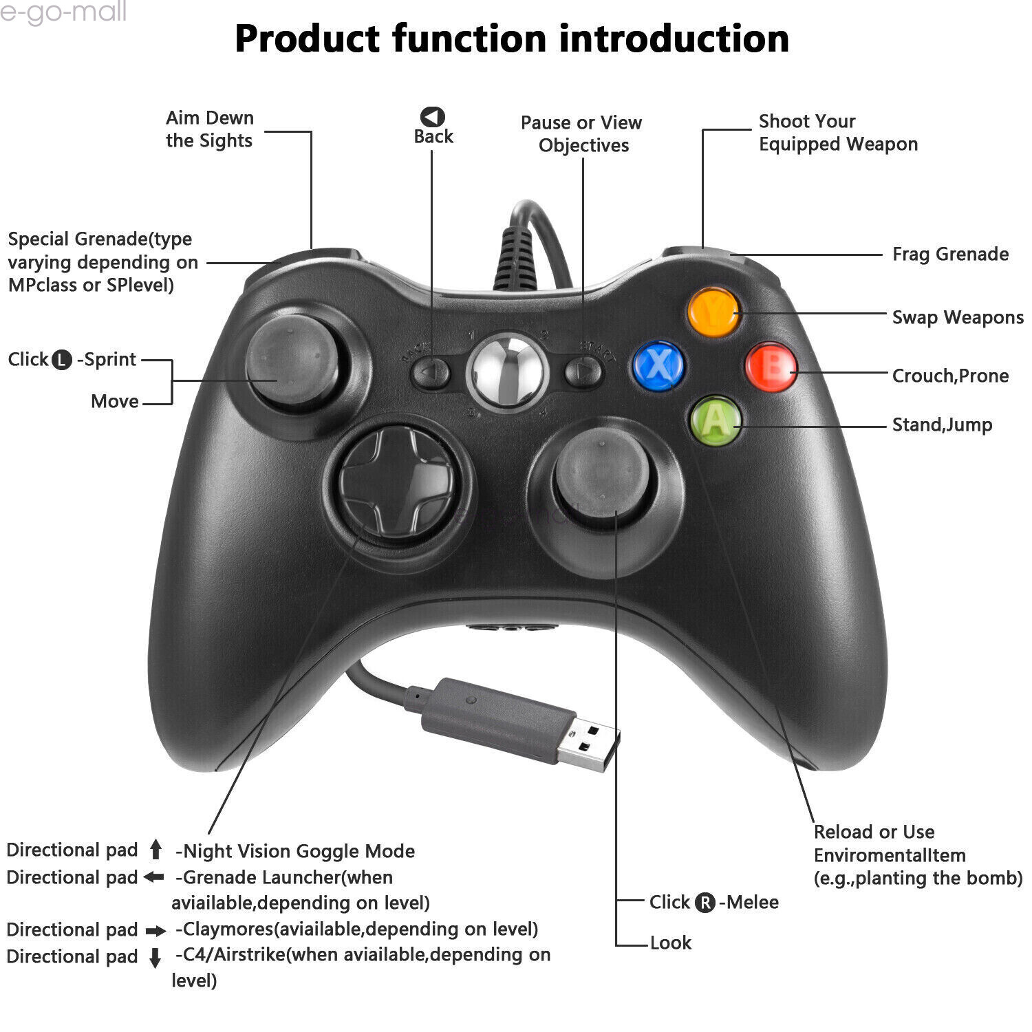 Wired /Wireless Xbox 360 Wired Gamepad Controller for Xbox 360/Slim PC Windows