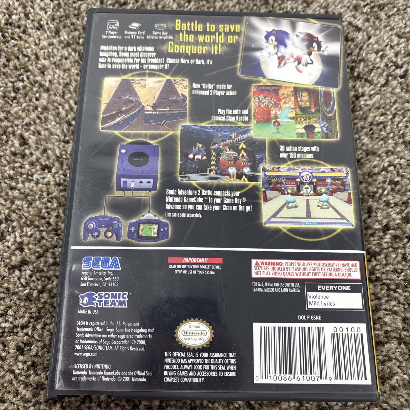 Sonic Adventure 2 Battle (Nintendo GameCube, 2004) CIB With Registration Card