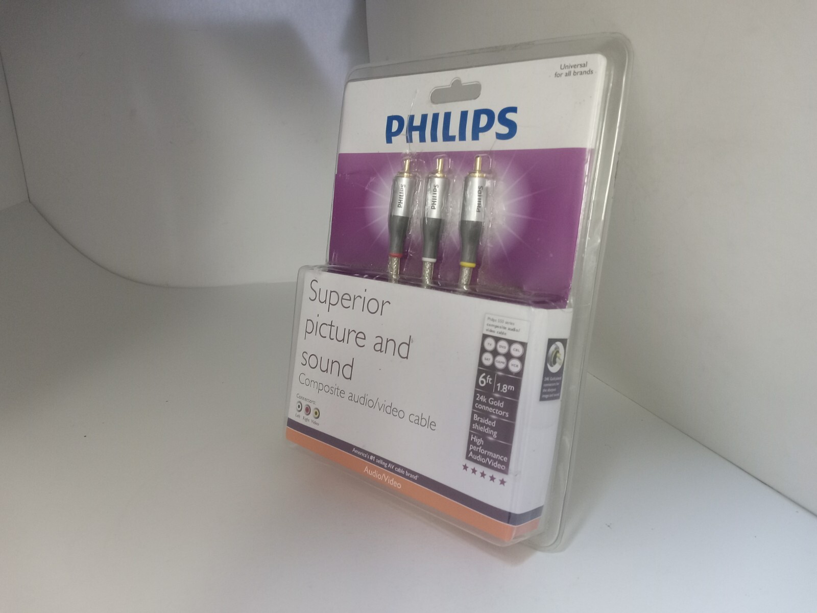 6FT Braided Shielded Phillips Superior Composite A/V Audio Video Cable Gold #40P
