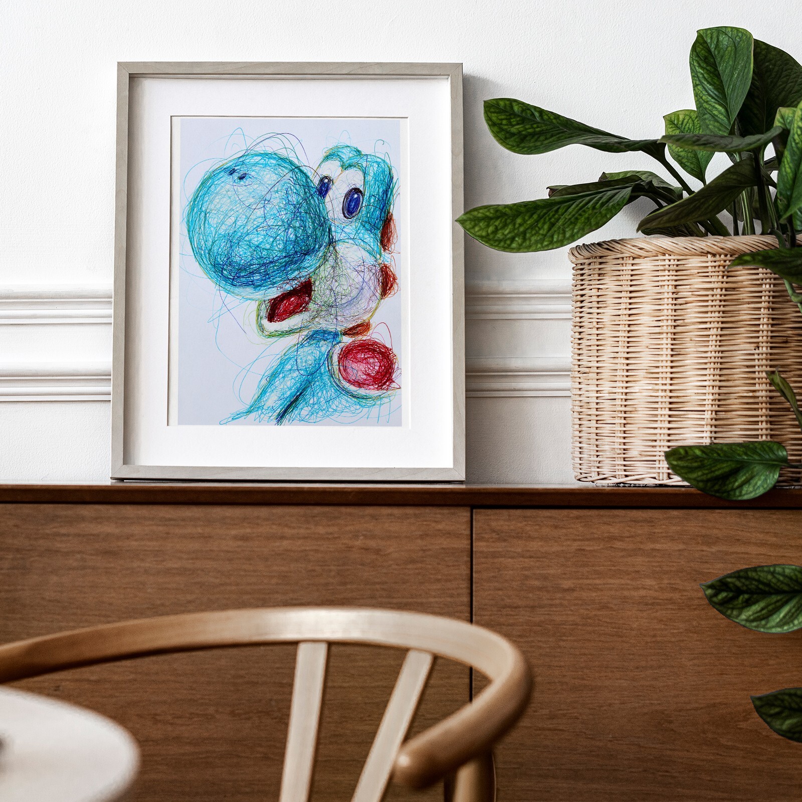 Light Blue Yoshi Ballpoint Pen Print, Super Mario Artwork