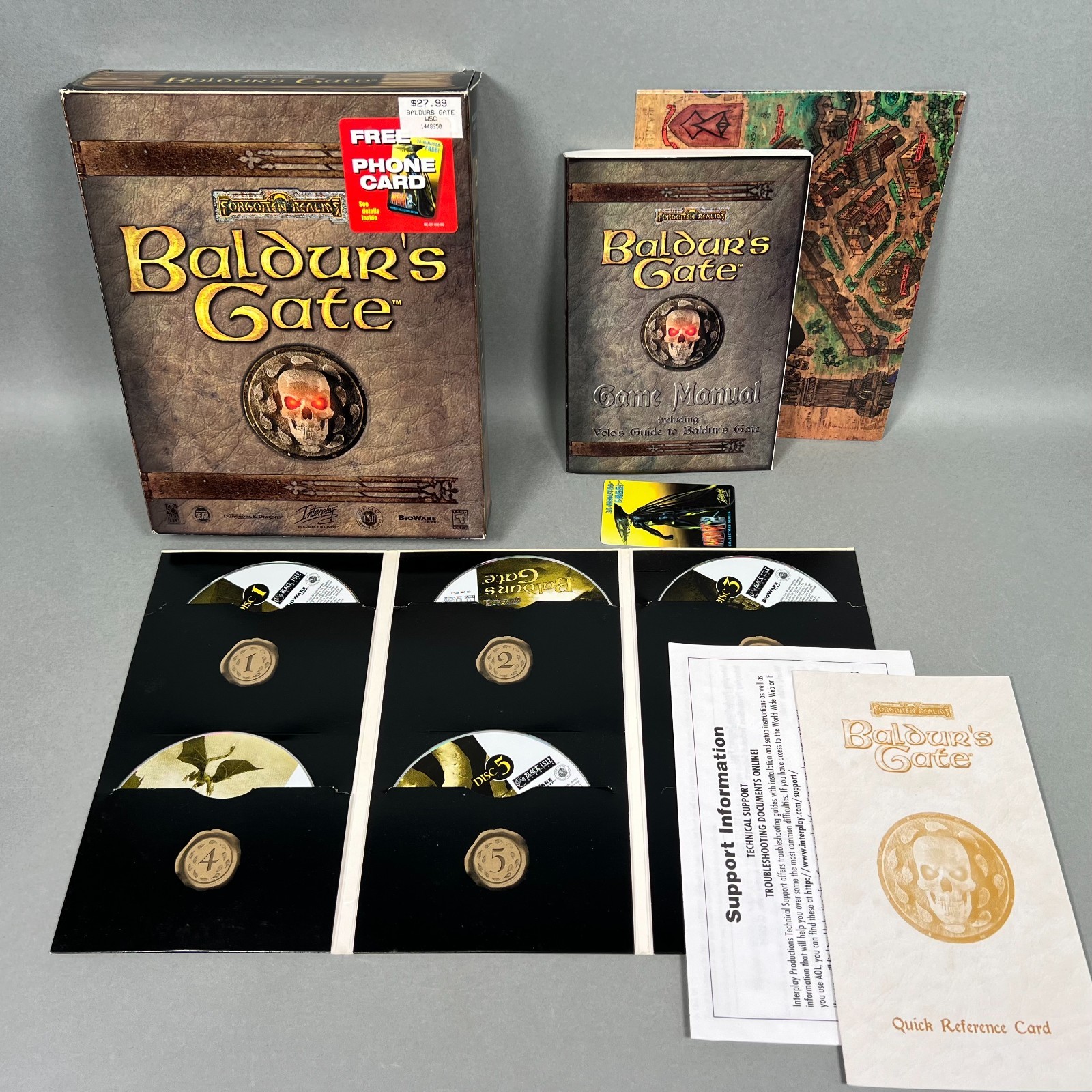 Baldur’s Gate Big Box PC 1998 Forgotten Realms CIB Complete + Phone Card + Map