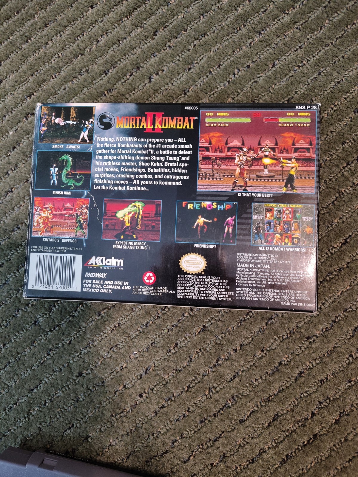 MORTAL KOMBAT II 2 FOR SUPER NINTENDO SNES IN BOX WITH INSTRUCTIONS