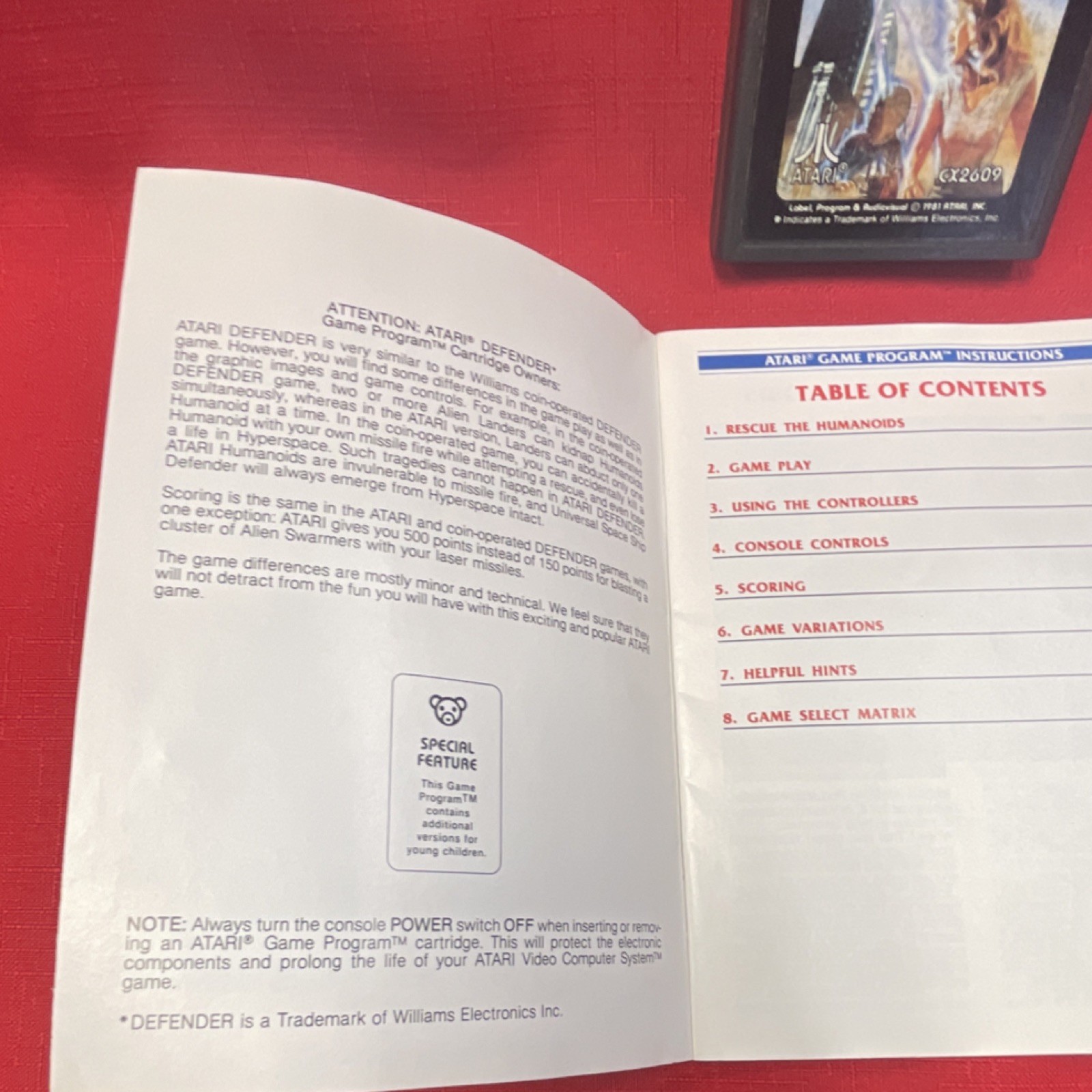 Atari Defender Arcade Game for Atari 2600 Manual Included