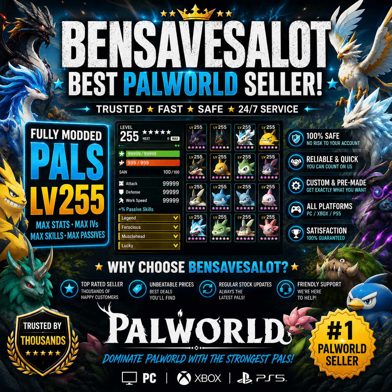 Palworld Fully Modded Pals Lv255 With Max Stats | PC/Xbox/PS5