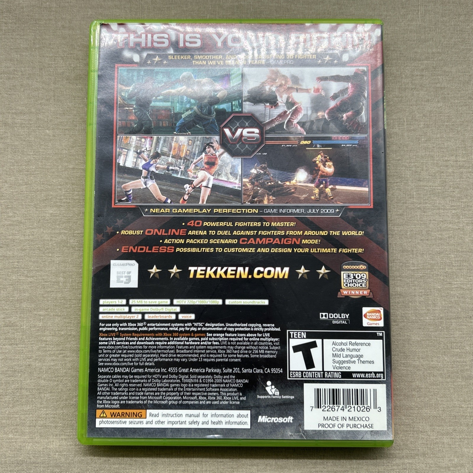 Tekken 6 (Microsoft Xbox 360 2009) Six CLEAN Complete Manual Fighting Beat Em Up
