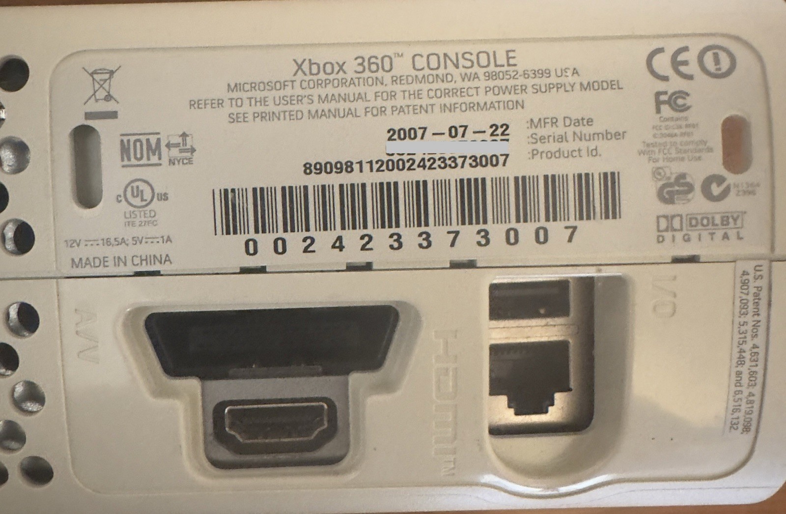 Microsoft Xbox 360 White Console HDMI w Wireless Controller Power/AV