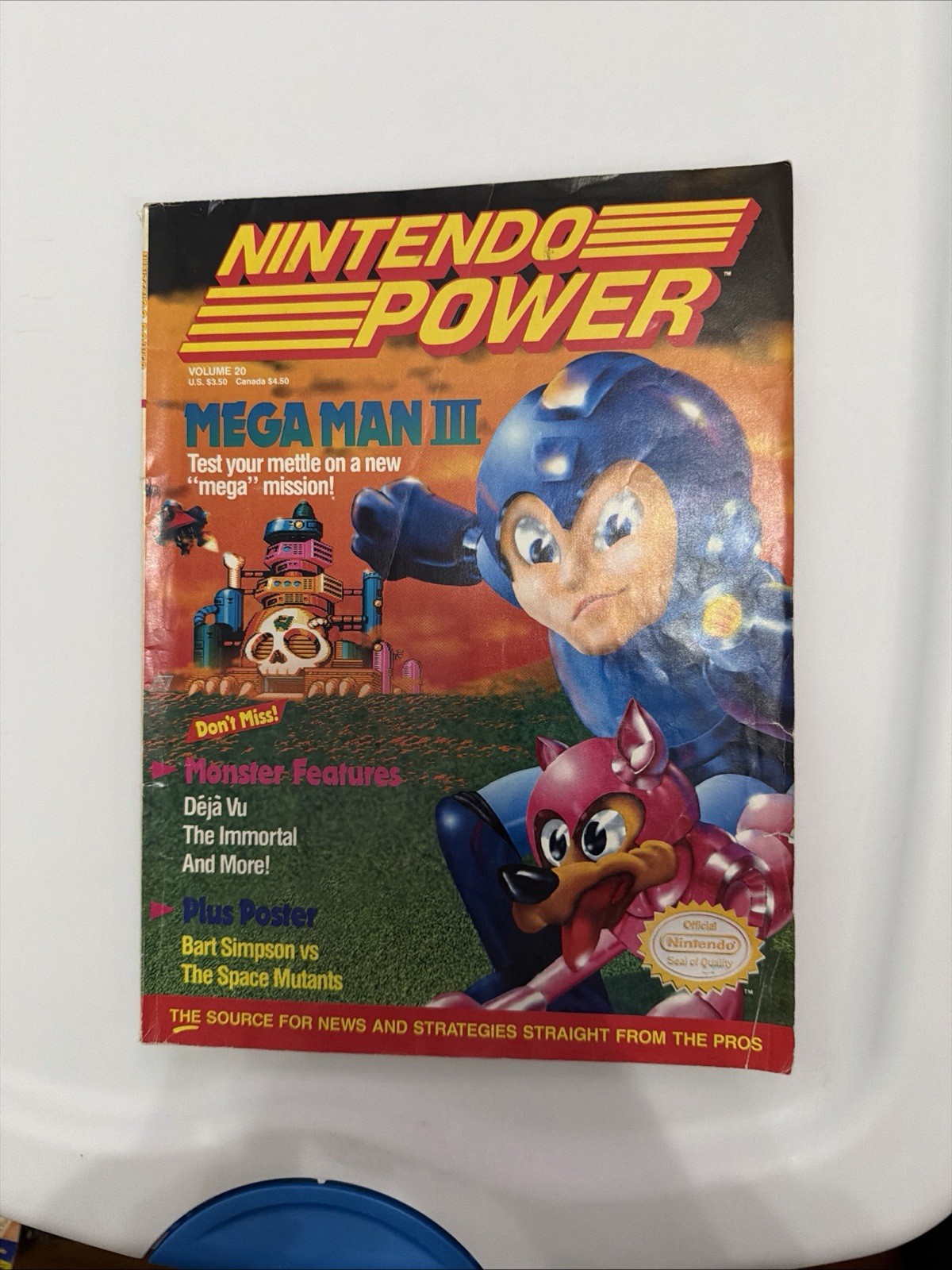 Nintendo Power Vol 20 Mega Man III 3 1991 w/ Bart Simpson Poster ATTACHED!