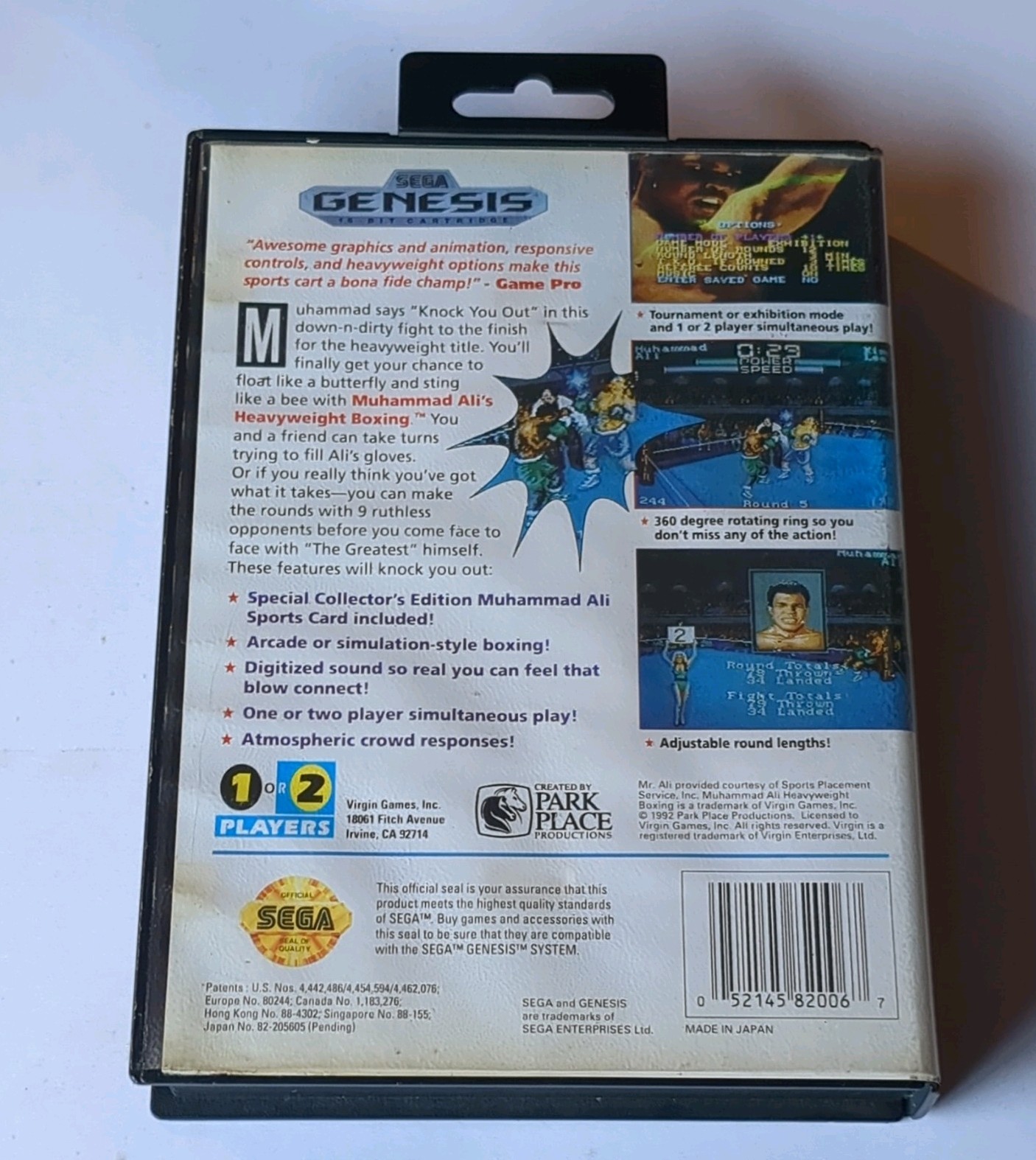 Virgin Games Muhammad Ali Heavyweight Boxing CIB + Sports Card Insert Genesis