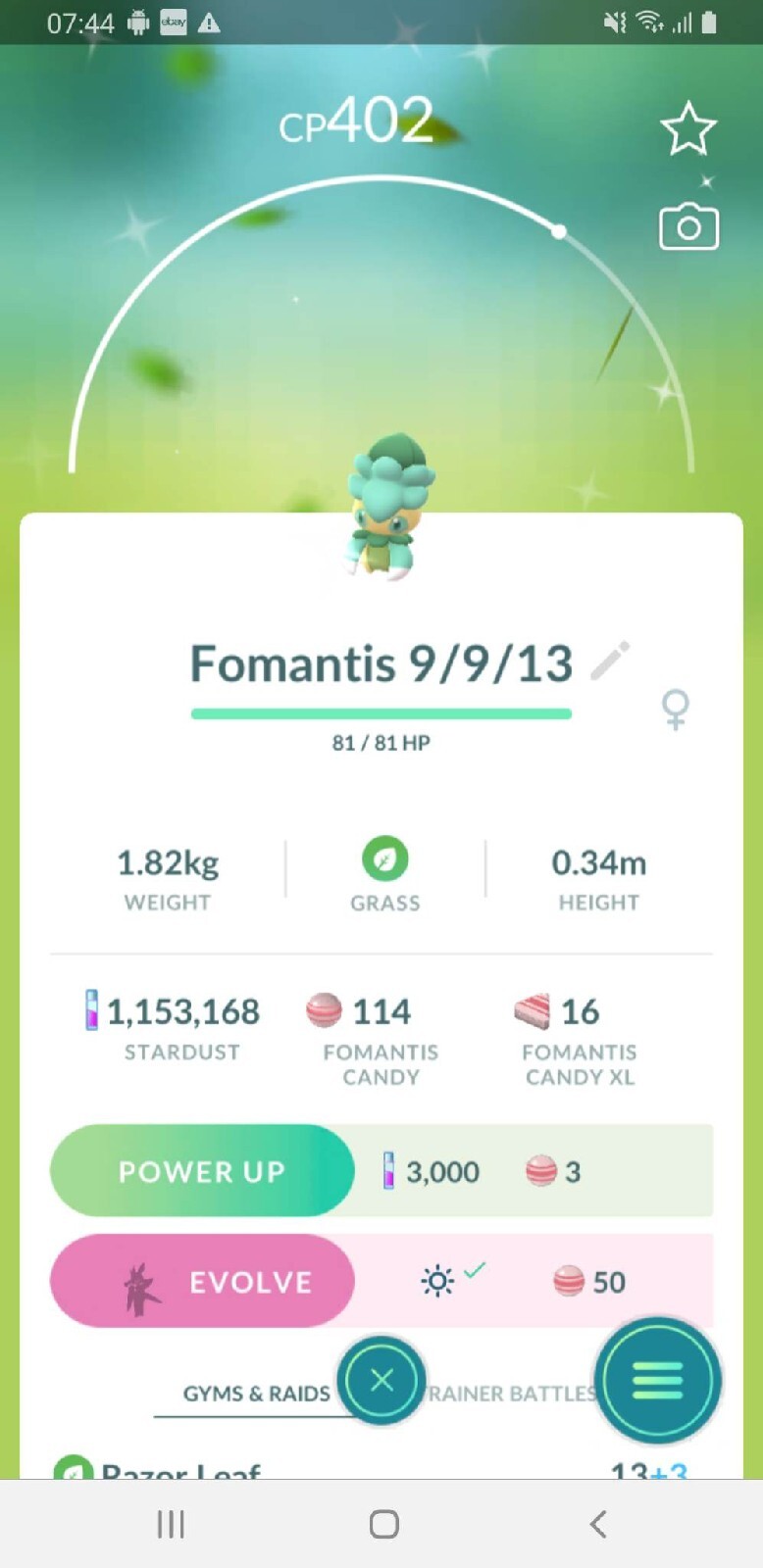 ✨ Shiny Fomantis, Pokèmon Go, Registered or Ultra Friends