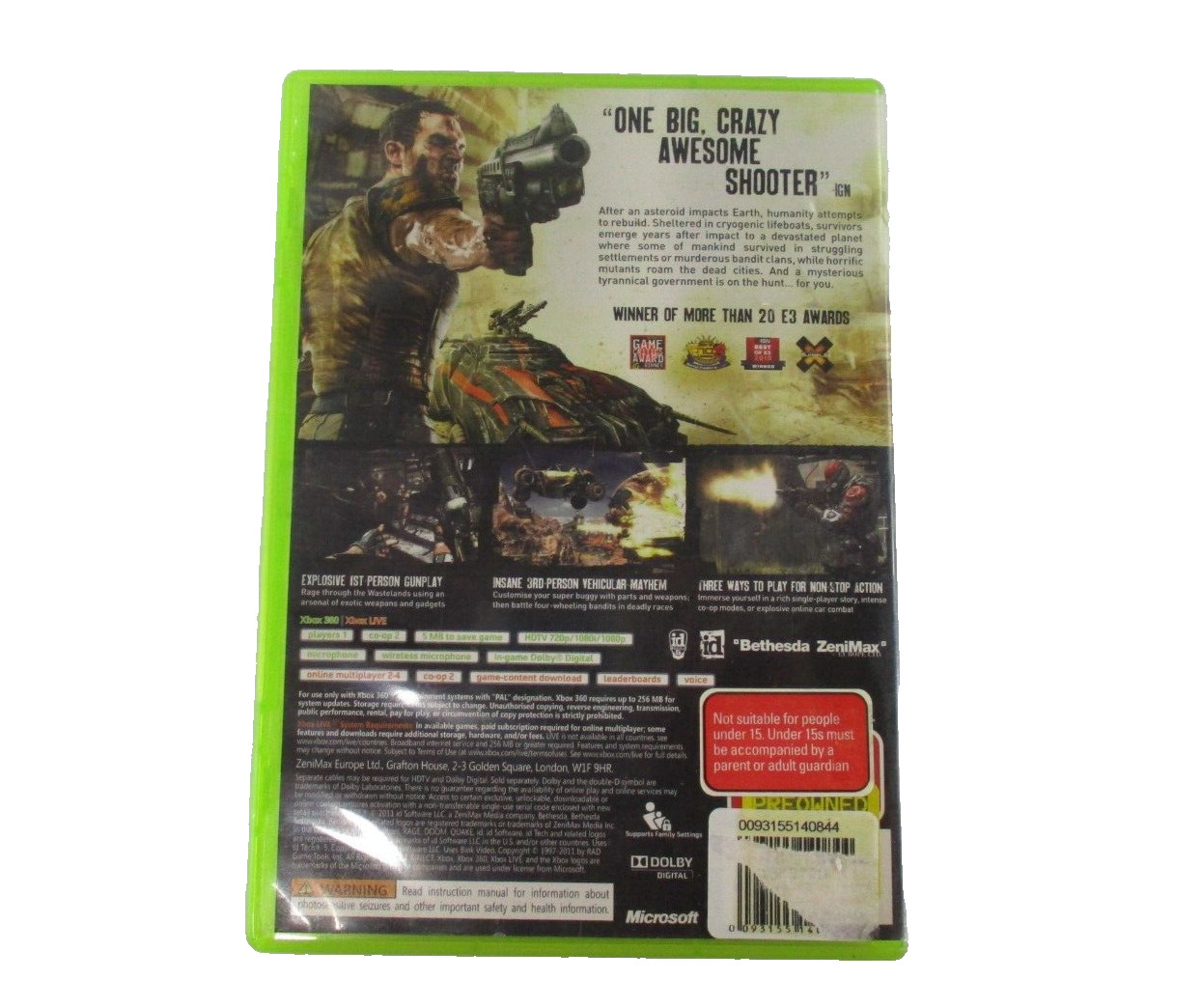 Rage XBOX 360 MA15+ PAL R4 2011 Rad Games + Manual Tested