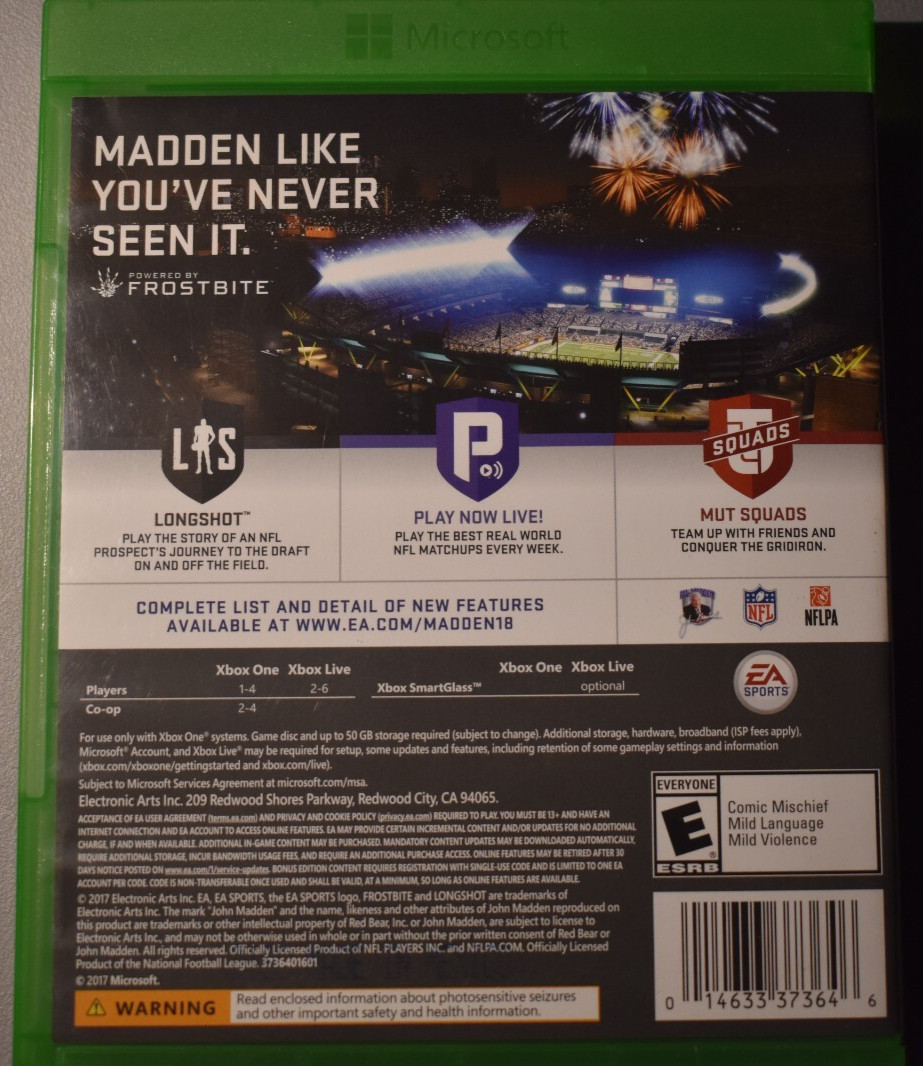 Madden NFL 18 (Microsoft Xbox One, 2017)