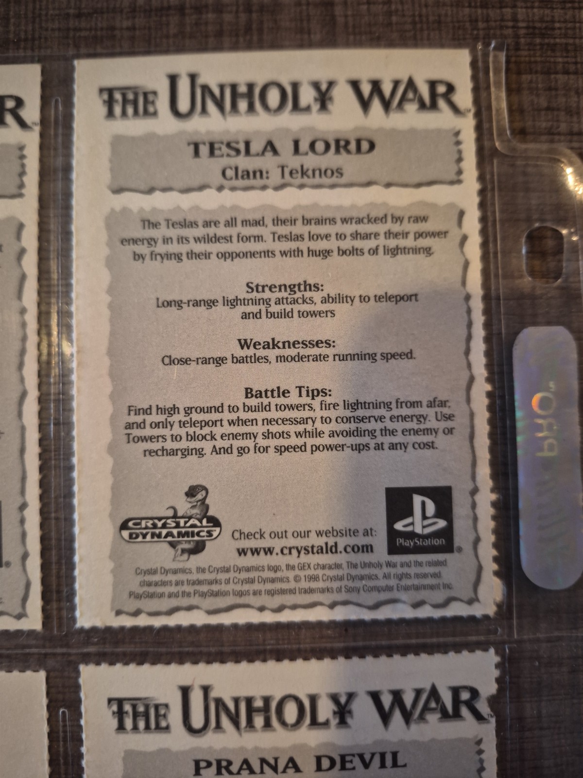 Vintage The Unholy War PlayStation 1 One character card sheet Crystal Dynamics