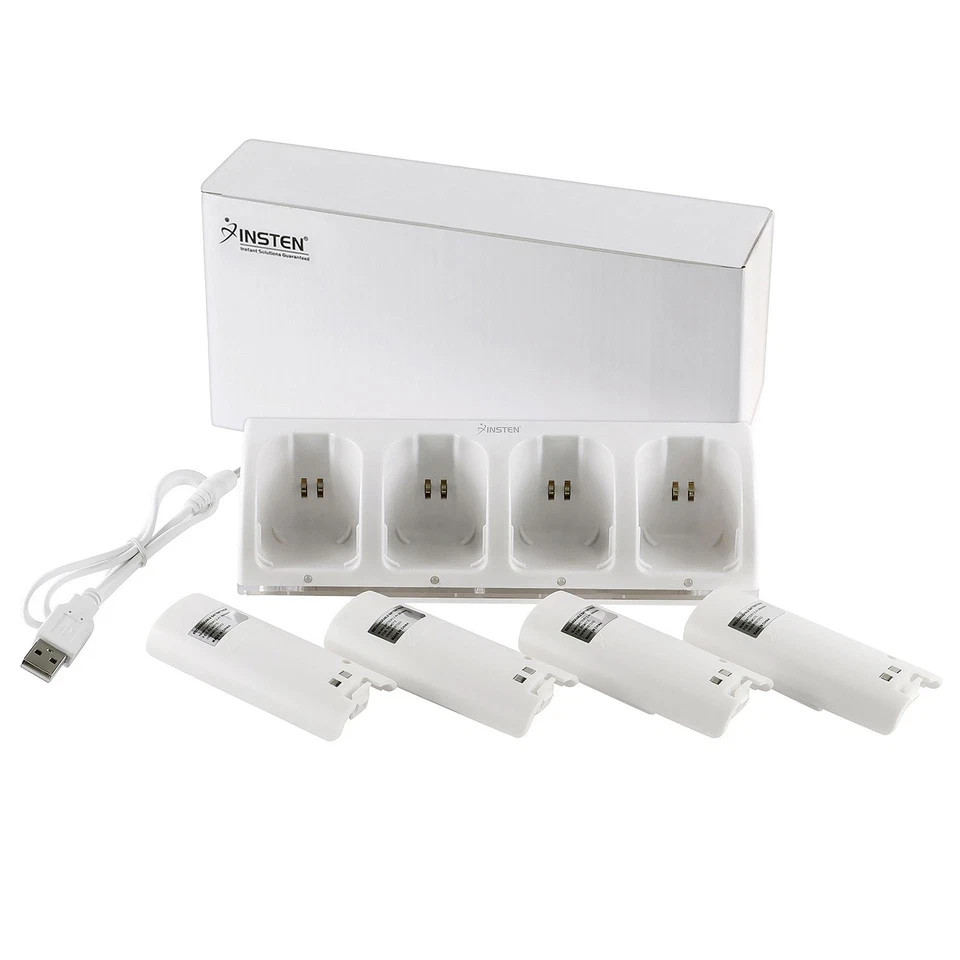4× Rechargeable Battery Pack + Charger Dock For Nintendo Wii Remote Controller