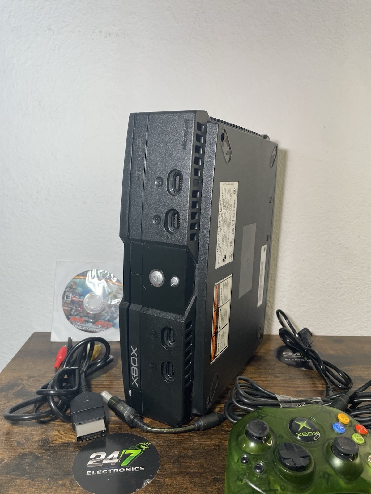 Xbox Original Console Microsoft Black w/ Green Controller AV Power READ TESTED