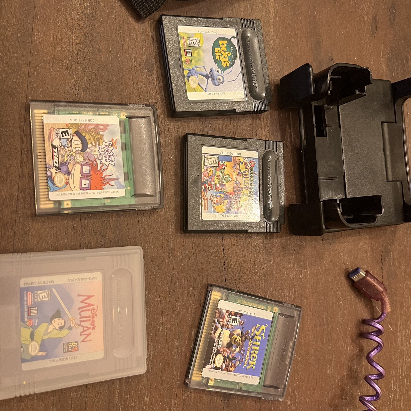 Nintendo Game Boy Color Purple, 5 games, game case, magnifier, worm light