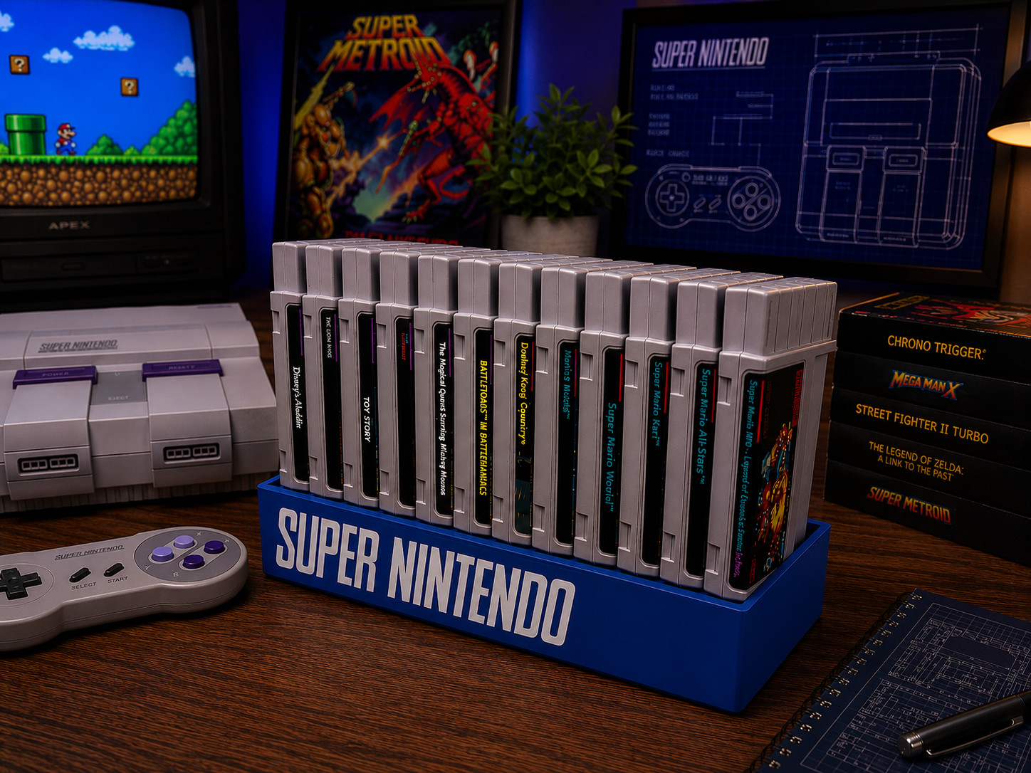 Super Nintendo Game Cartridge Organizer – 12 Game Display Stand