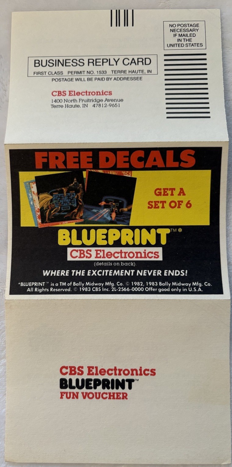 TESTED Blueprint VGC W/Manual, CBS Mailer 1983 Atari 2600 – Video