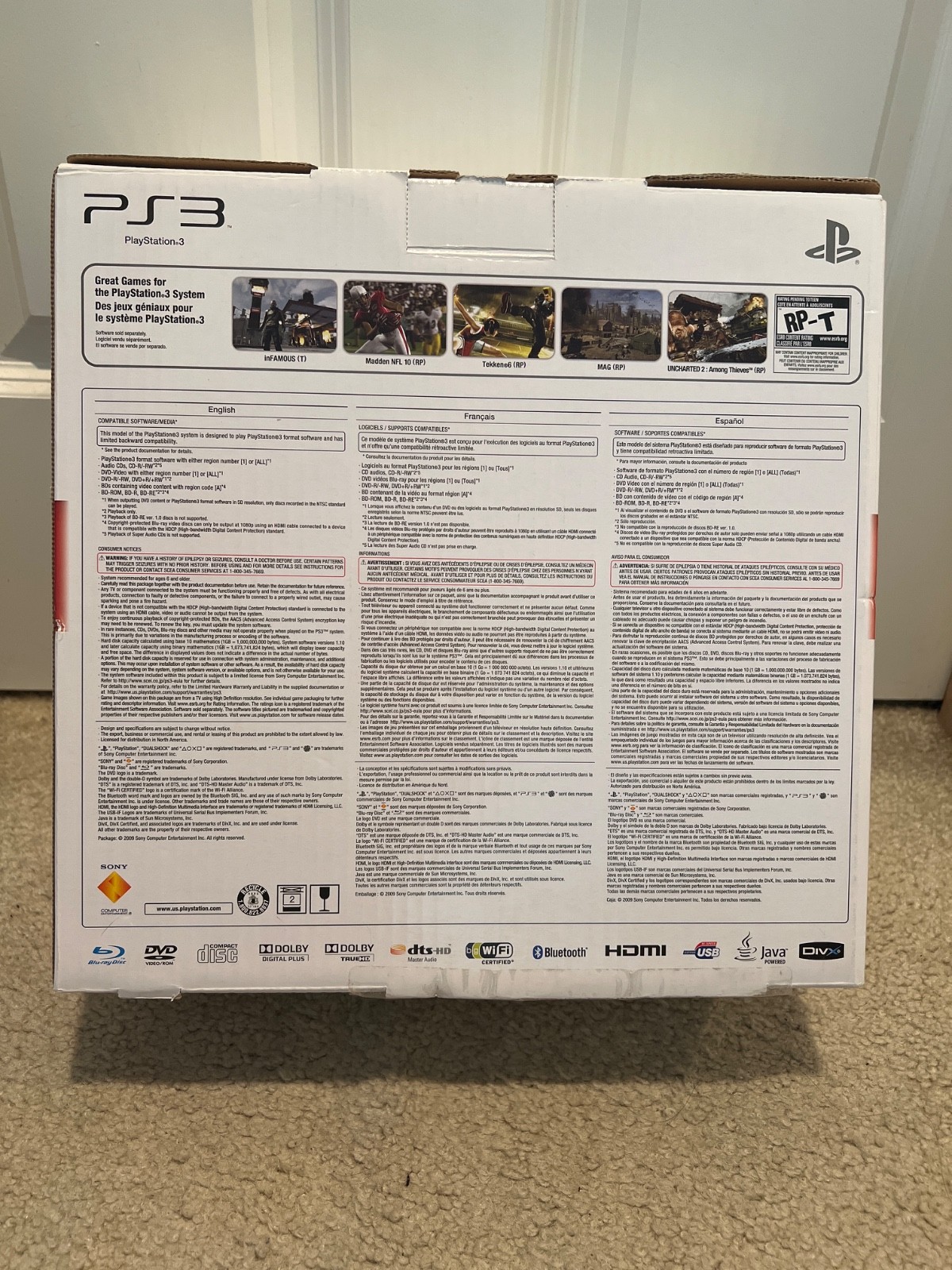 Original Sony PlayStation3 120GB Box, Internal Packaging, Manual booklets