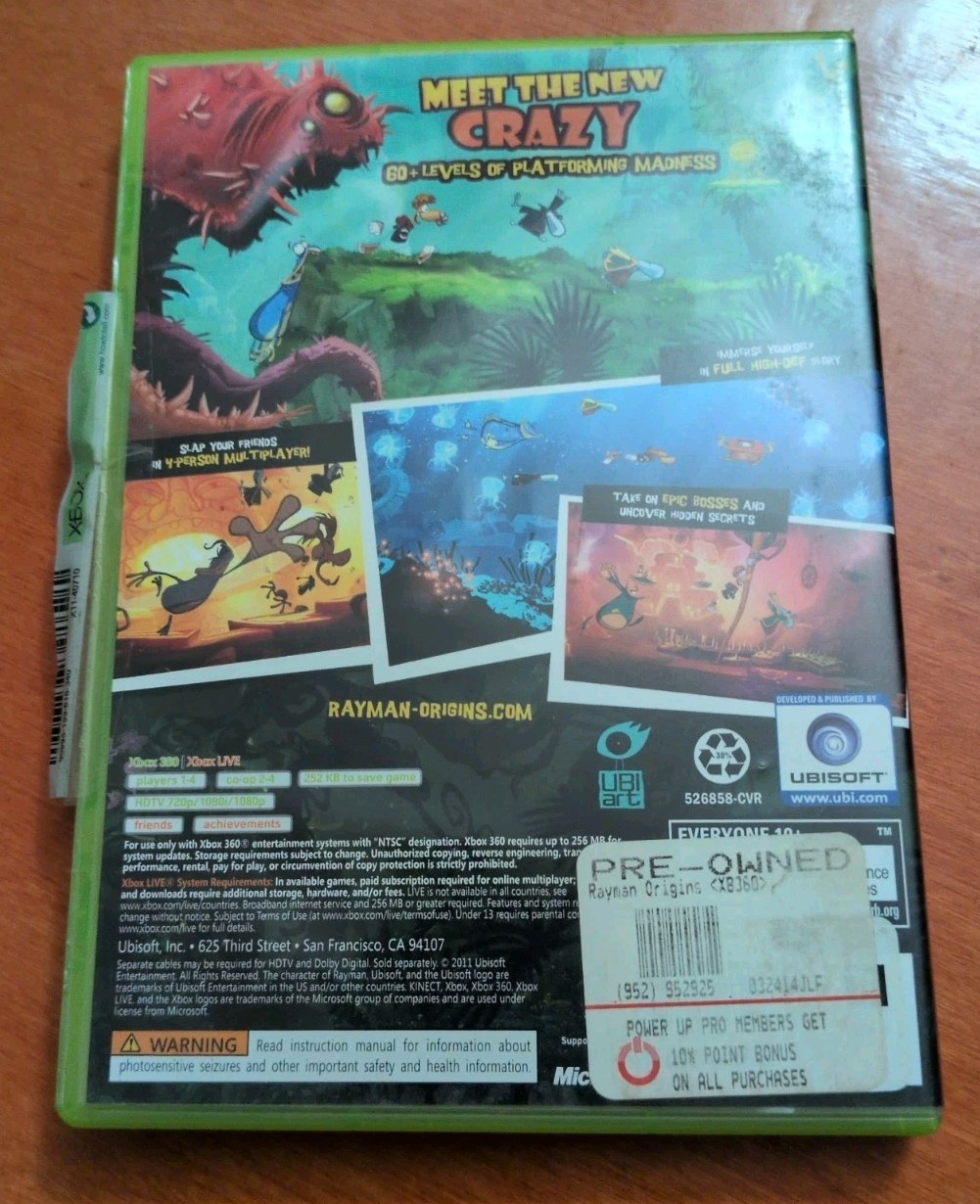 Rayman Origins Microsoft Xbox 360 Ubisoft Entertainment Platformer Everyone 10+