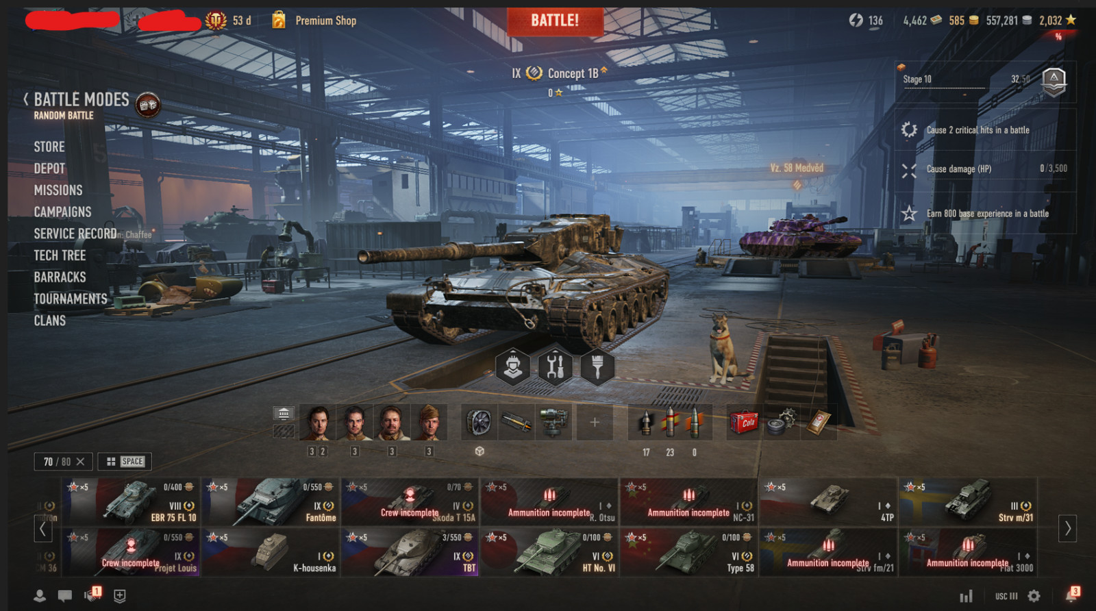 World of Tanks NA Concept 1 B,Schwertwal , EBR 75 FL 10, Tier 11s premiums and m