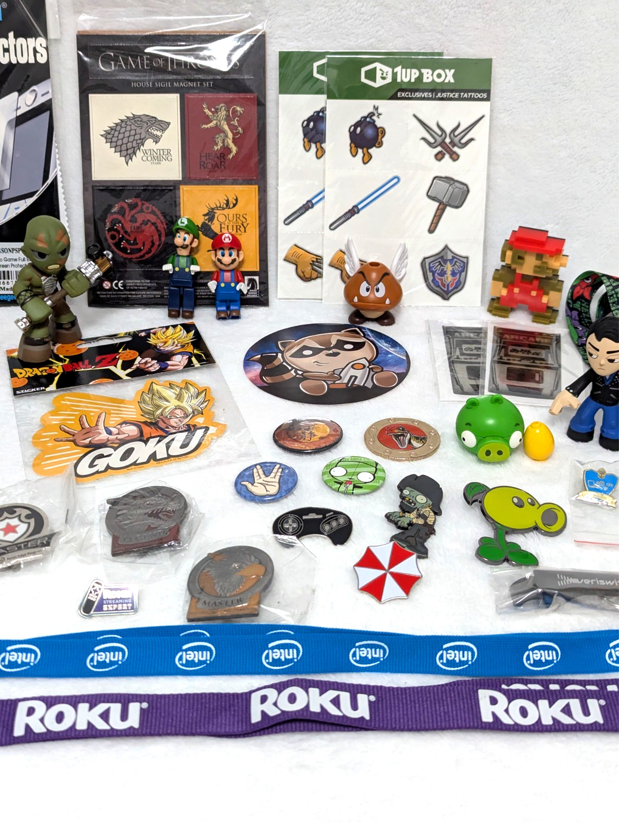 Gaming Collectibles Lot Nintendo Fallout Funko Pins Figures Lanyards Stickers