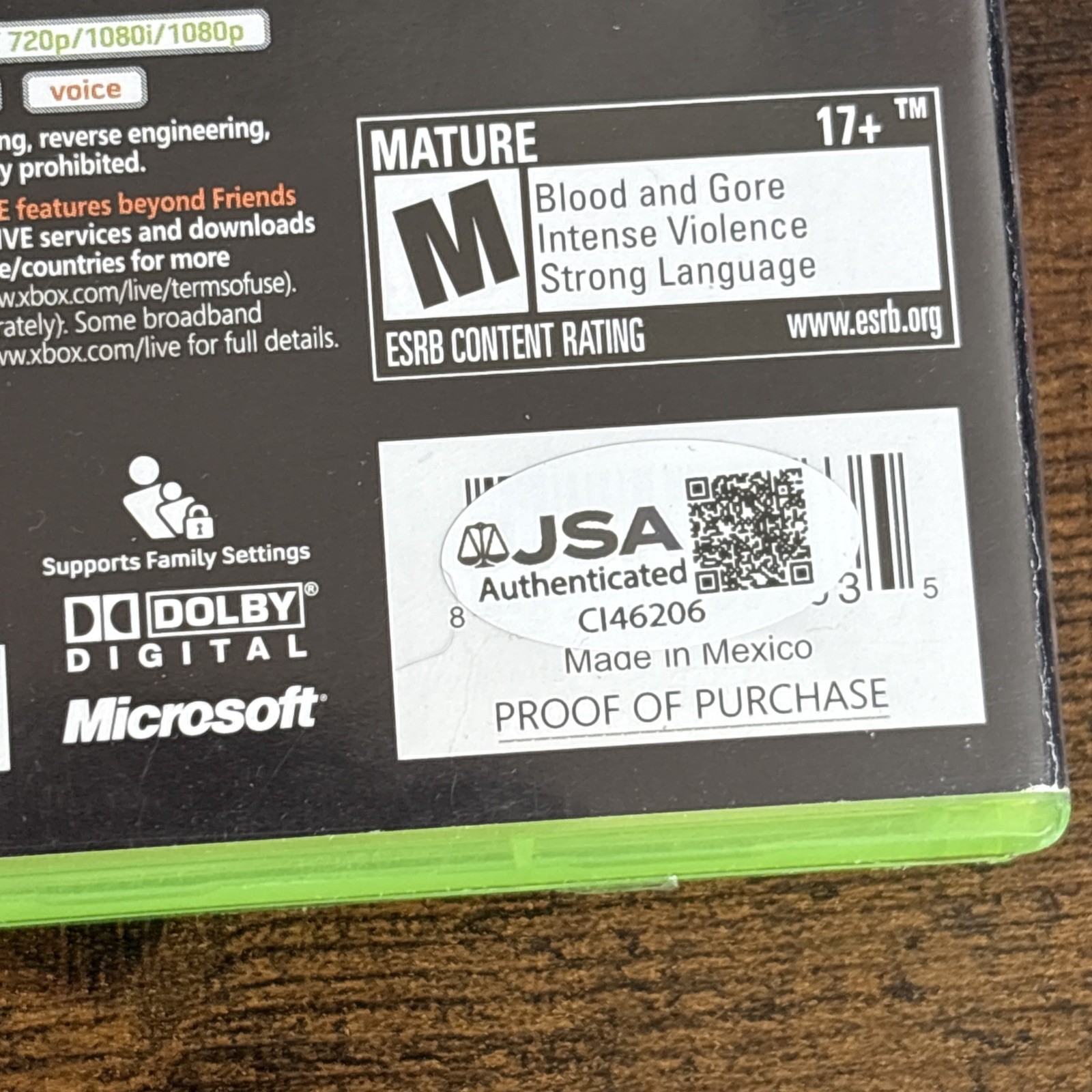 Gears of War 2 Signed Video Game John DiMaggio MARCUS FENIX JSA Xbox 360