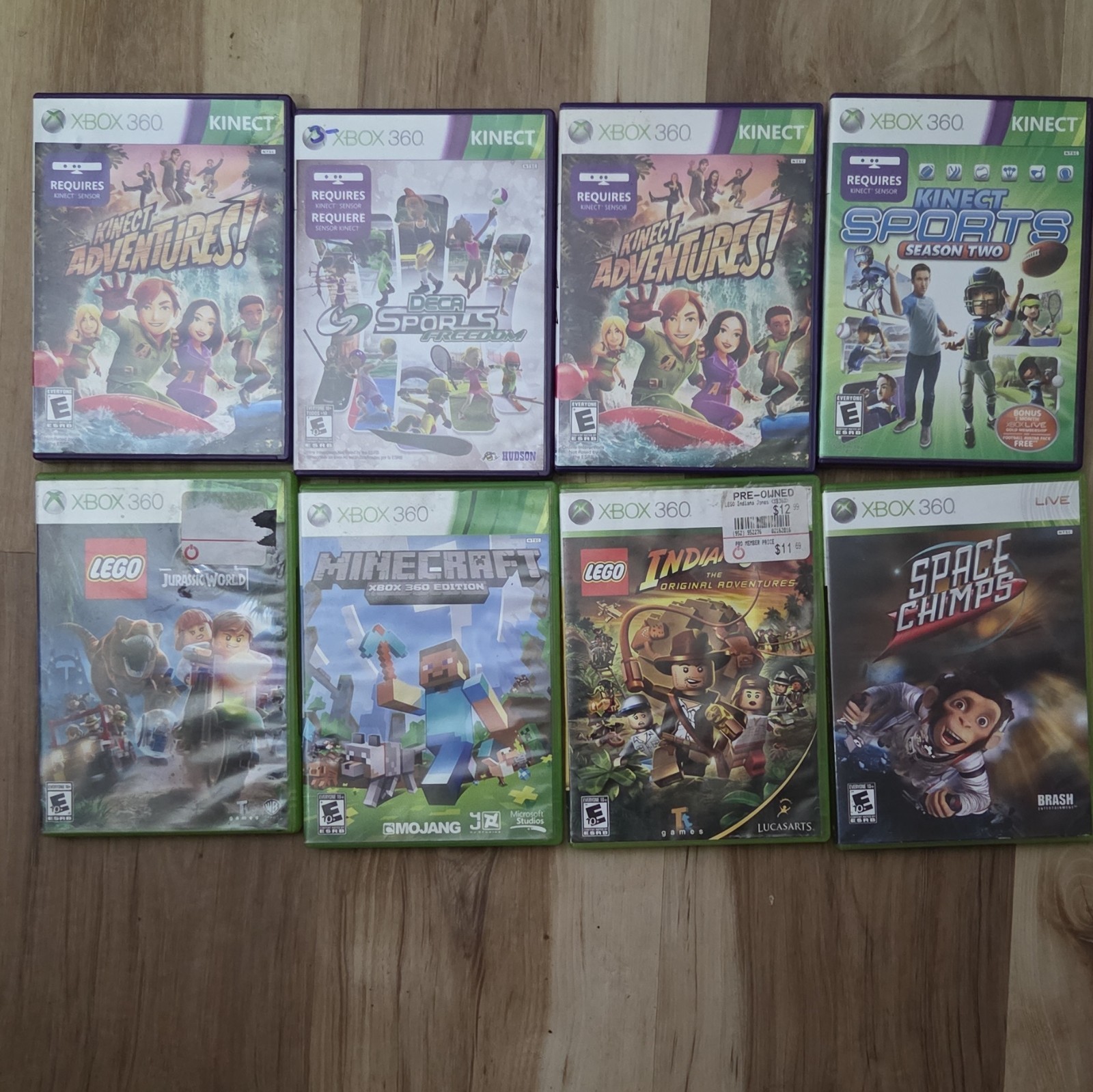Microsoft Xbox 360 Game Lot Kinect Adventures Sports S2 Minecraft w/Cases
