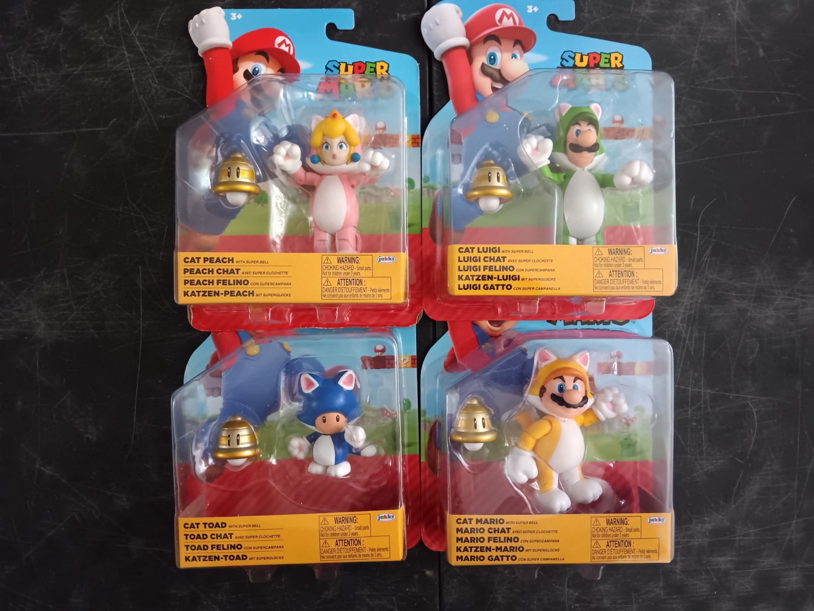 *FREE SHIP* 4″ CAT LUIGI PEACH TOAD SUPER MARIO World of Nintendo Lot Jakks