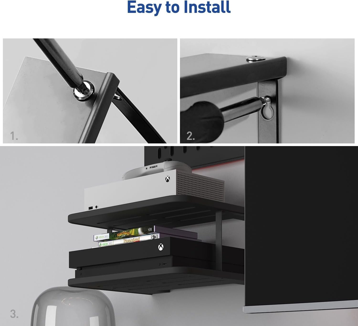Floating Under TV Game Double Shelf Stand for Xbox Shelf Wall Mount for one S…
