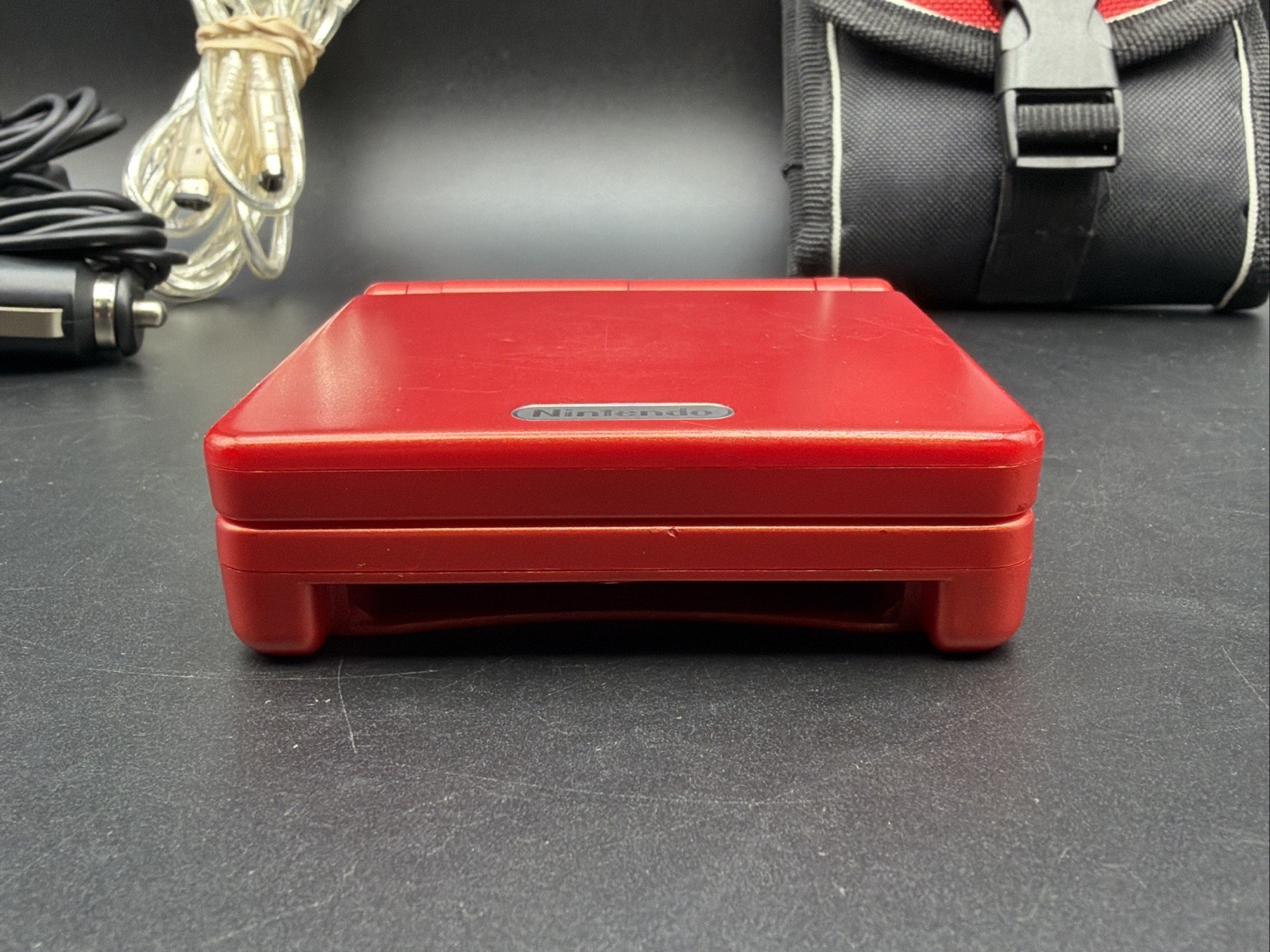 GBA SP Console Flame Red AGS-001 Nintendo Game Boy Advance Tested Good Shape