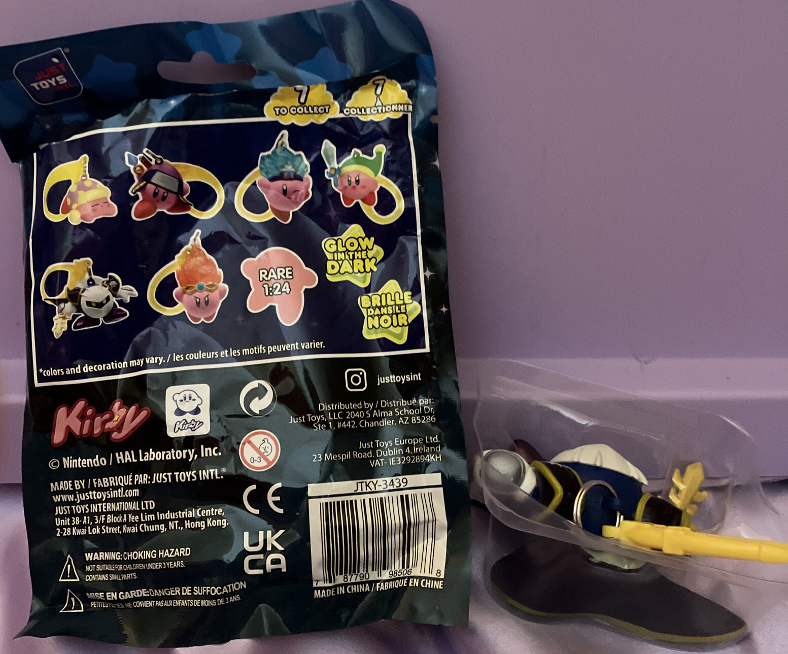 Kirby Backpack Clip Hanger Glow In The Dark META KNIGHT Series 3 Figure GITD NEW