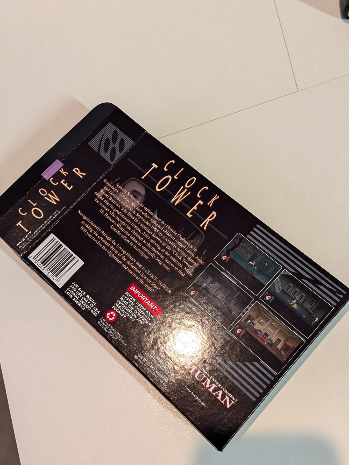 Clock Tower USA English Translation Super Nintendo SNES NTSC w/ Box