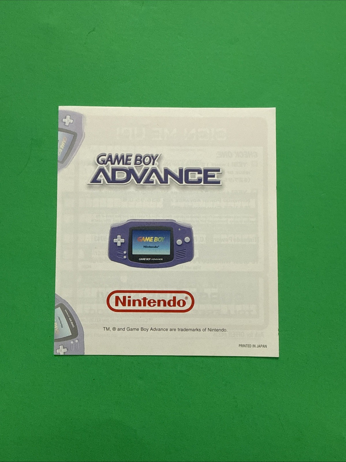 Game Boy Advance GBA Nintendo Power Fold-Out Subscription Insert H/HW-AGB-USA-1