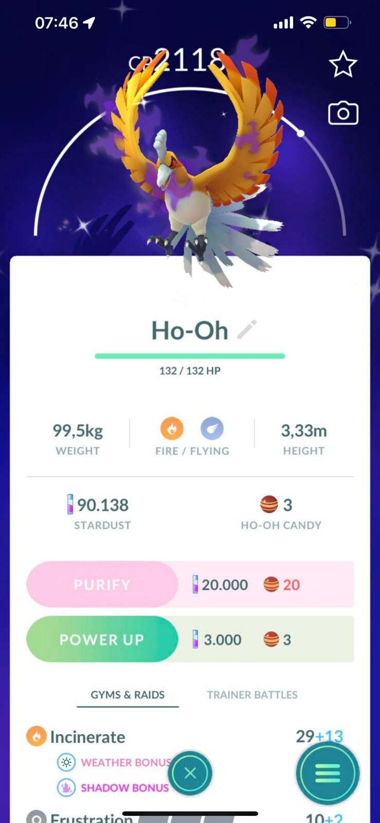 Shiny Shadow Ho-oh 100k Stardust 20 candies – P T C – Read Description