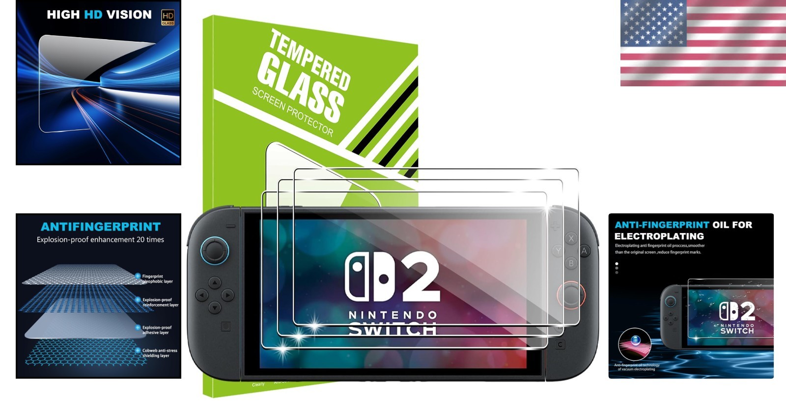 Ultra-Clear 9H Tempered Glass Screen Protectors for Nintendo Switch 2, 3 Pack