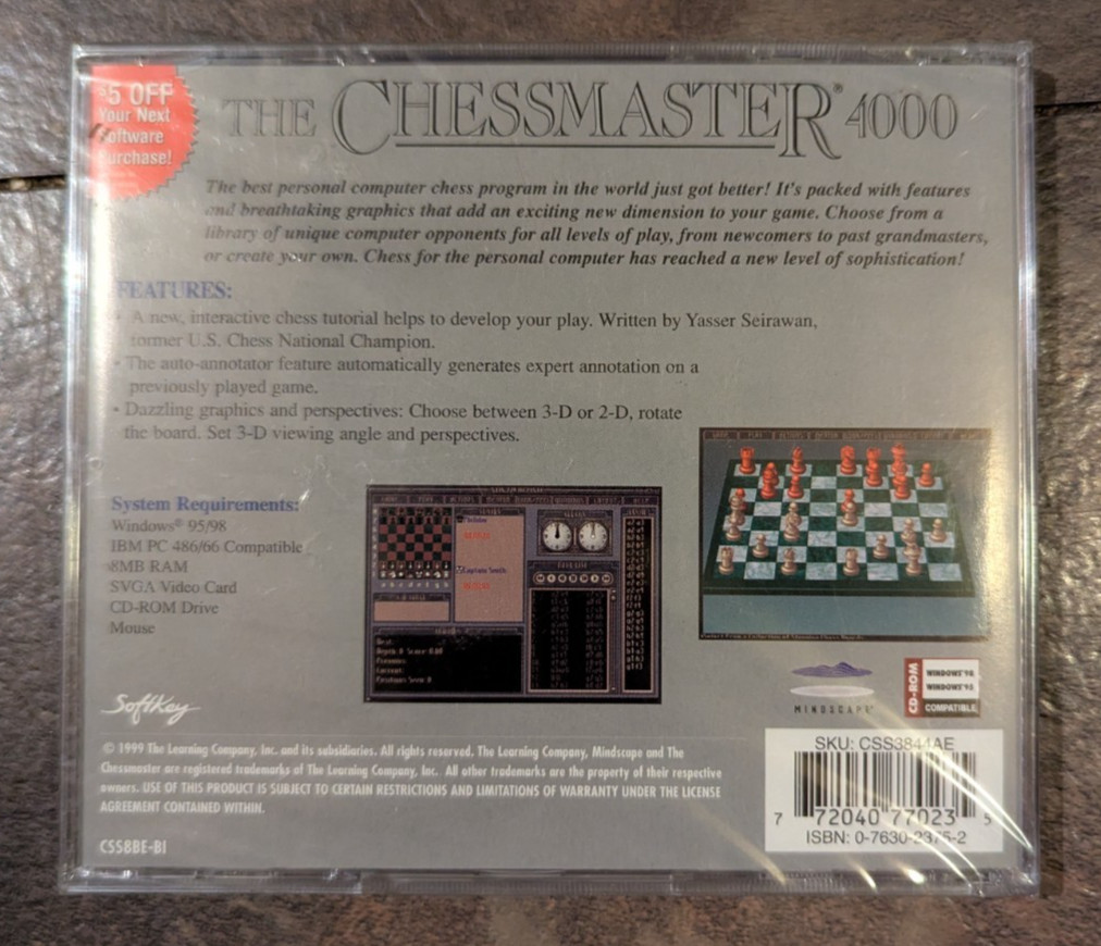 Chessmaster 4000 PC 1988 Microsoft Windows 95 New Sealed Fast Shipping