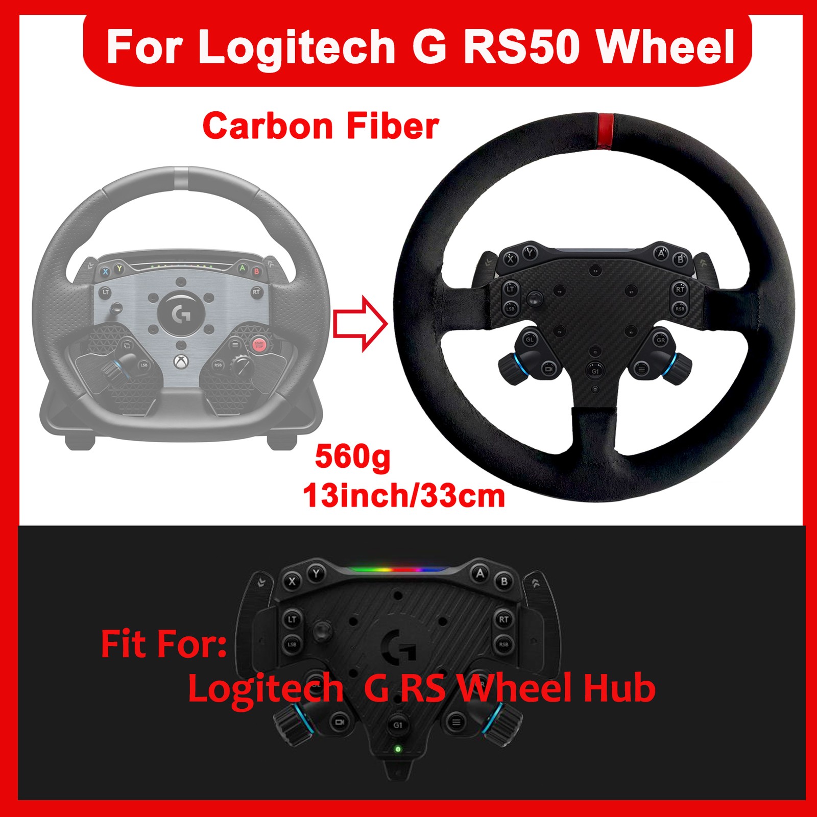 13 Inch GT F1 Racing Wheel Mod For Logitech RS 50 System Steering Wheel Hub Base