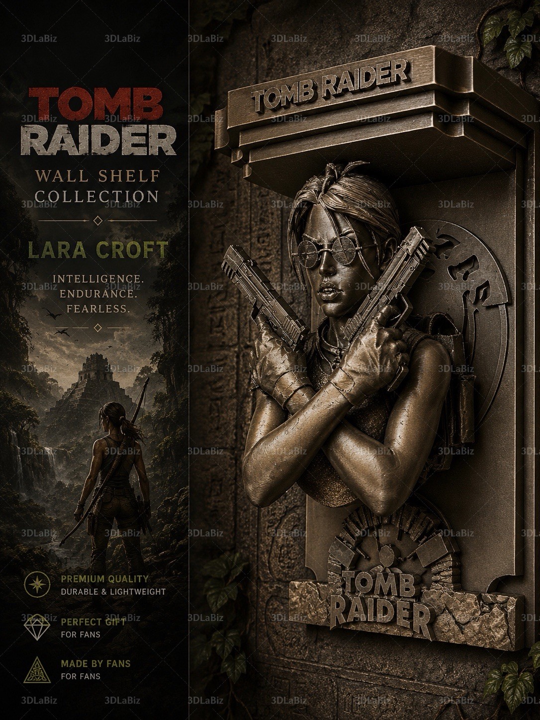 Tomb Raider Lara Croft Like 5×5 Top Floating Shelf Collectible New