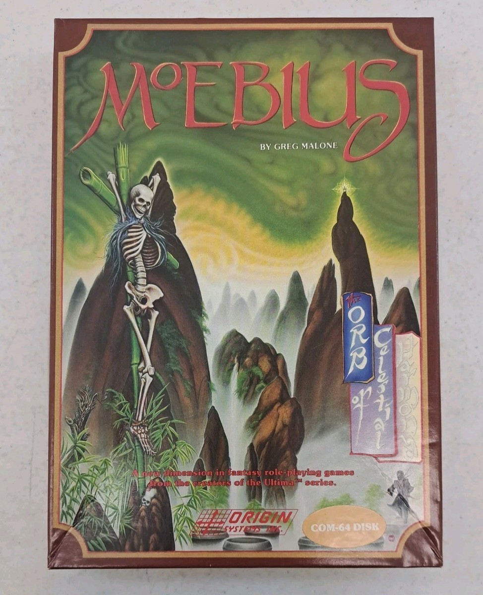 NO DISK-1984 Moebius Game-VTG Origins-Commodore 64-Box, Manual, Poster, Headband