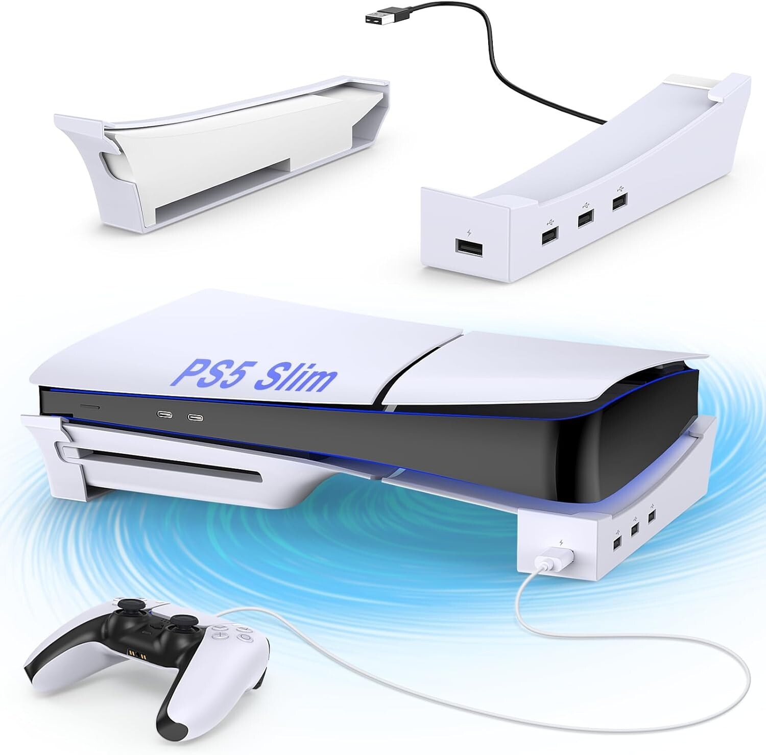 Horizontal Stand for PS5 Slim Disc & Digital Console with Fast Charging USB Port