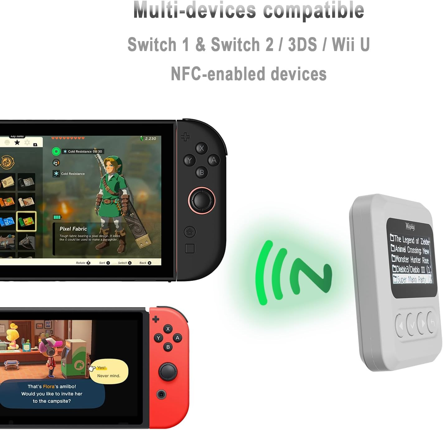 NFC Emulator Compatible with Switch 1 & 2 and NFC Enabled Devices – 1.54”OLED Sc
