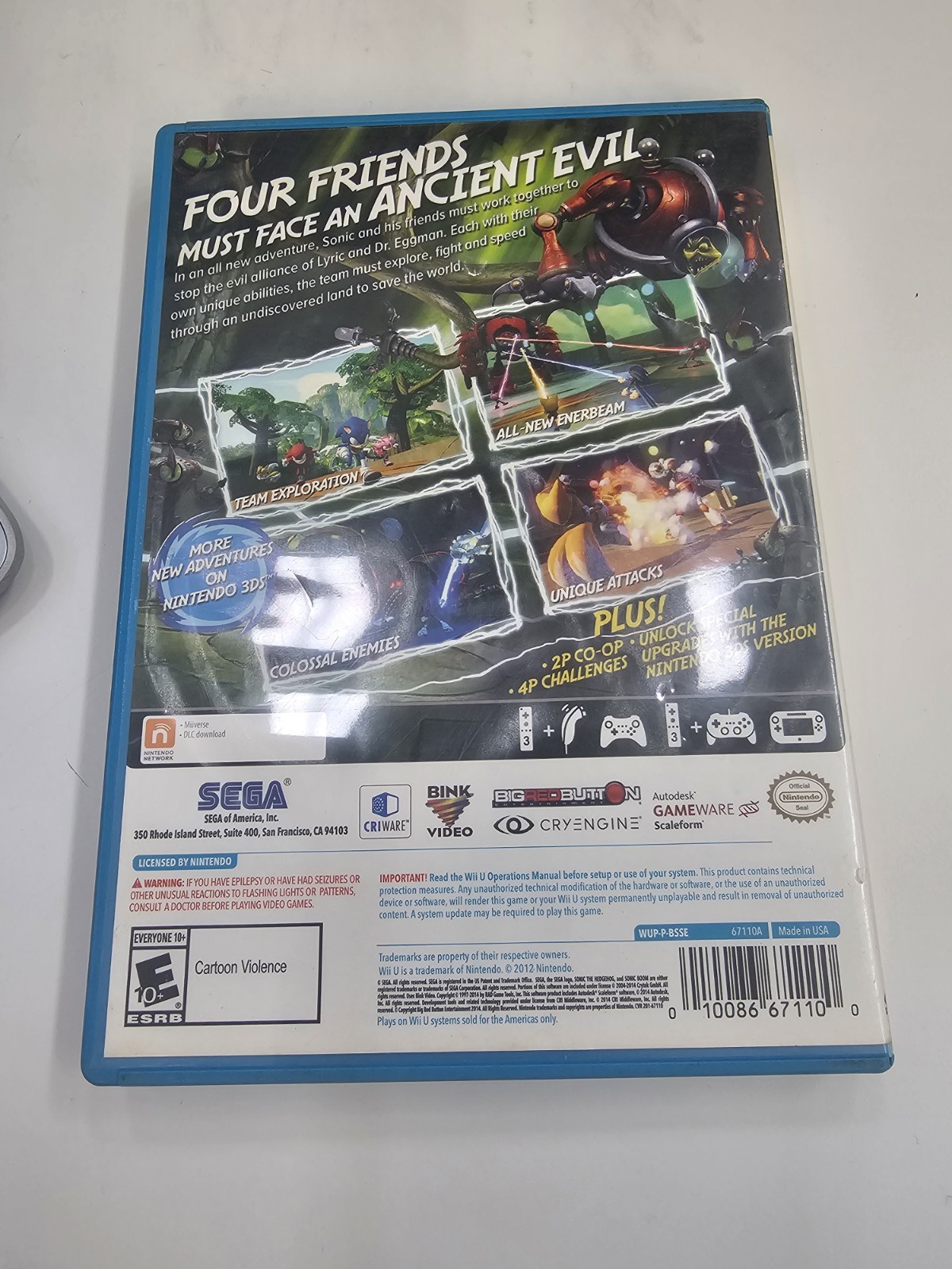 Sonic Boom: Rise of Lyric (Nintendo Wii U, 2014) No Manual