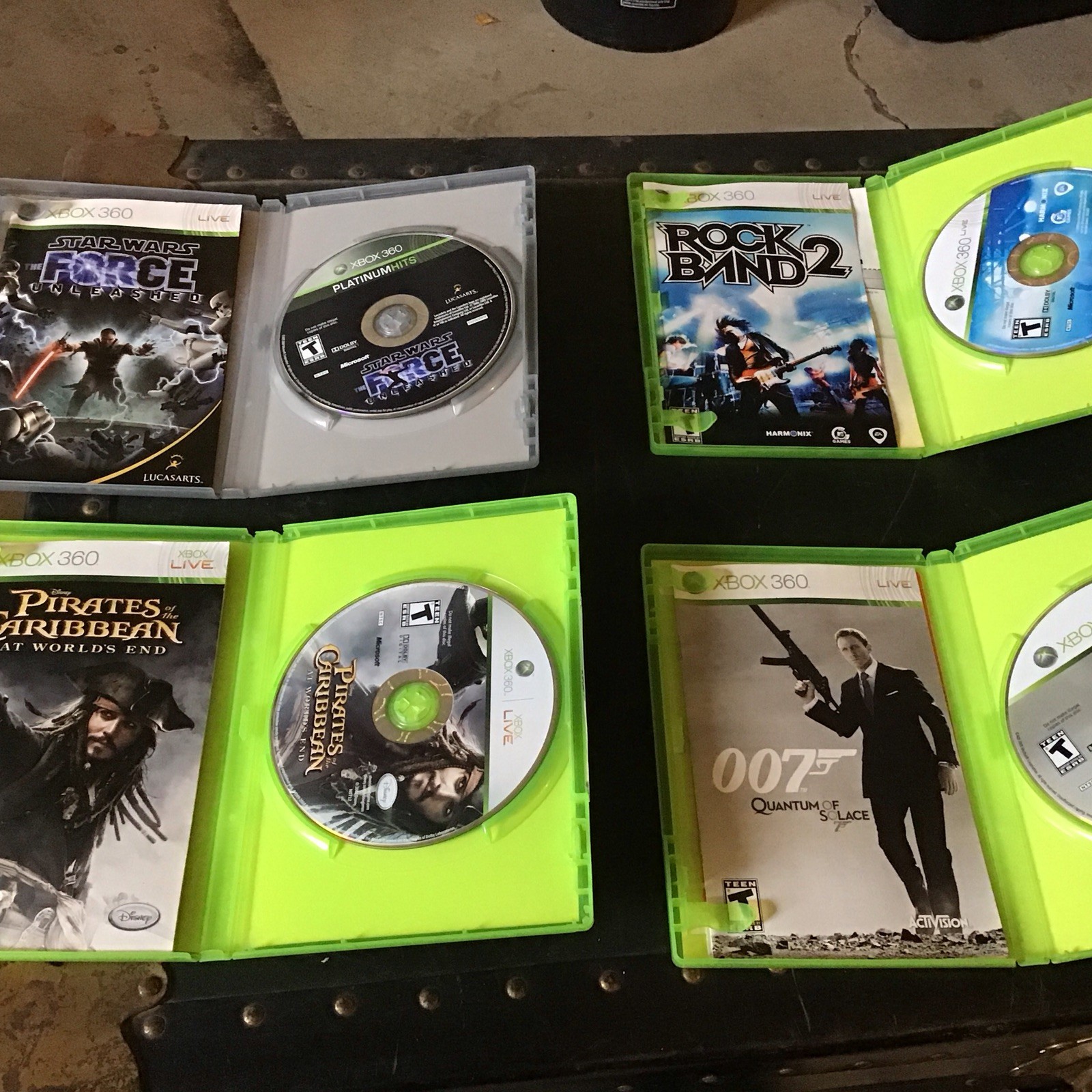 xbox 360 games lot (4) ROCK BAND 2 , STAR WARS FORCE UNLEASHED, PIRATES OF C.,+