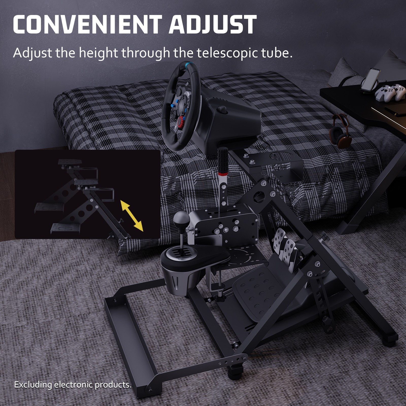 Hottoby Steering Racing Wheel Stand Foldable Sim Cockpit Fits Logitech G920 G923