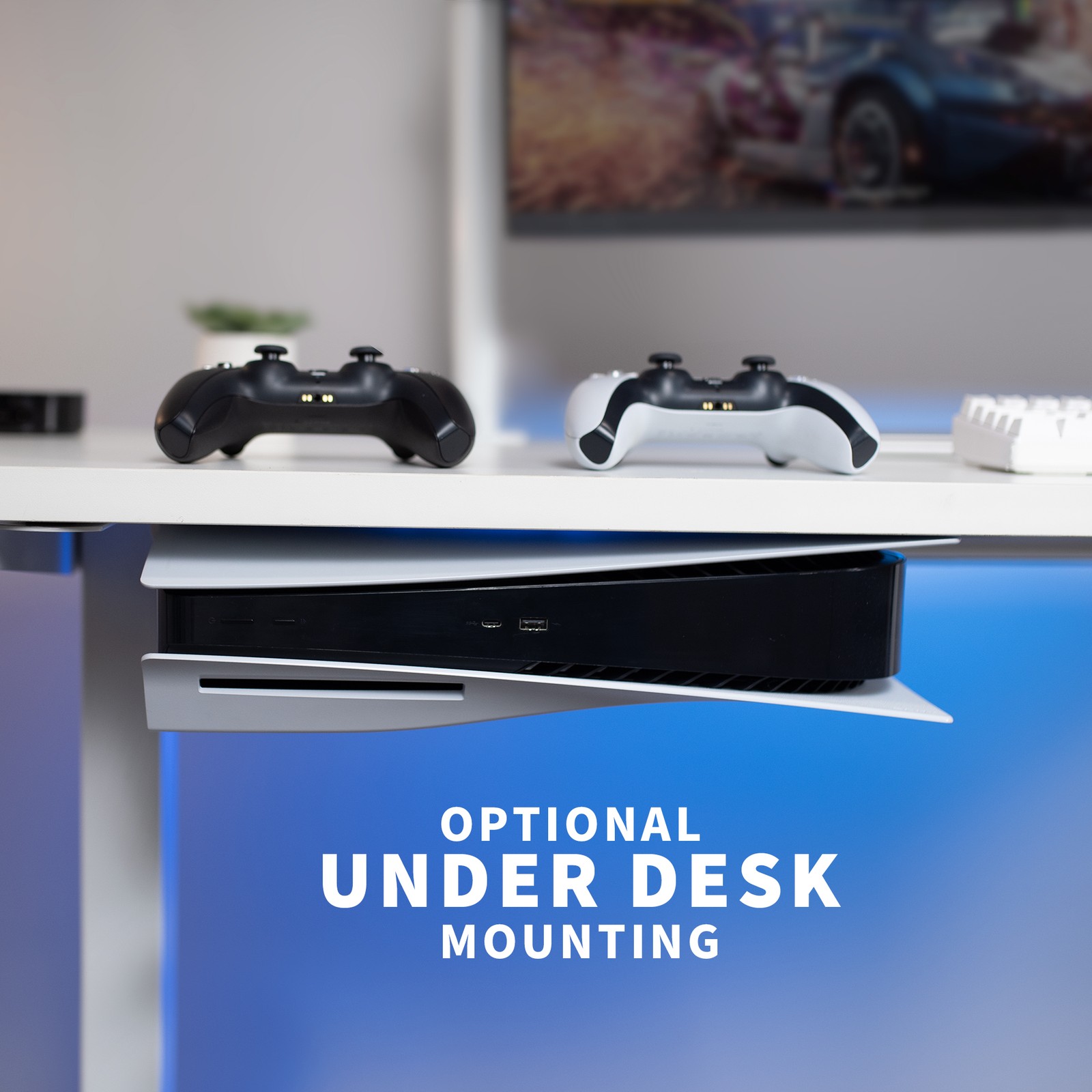 VIVO White Wall & Under Desk Mount Designed for PS5 Console, 2 Controller Mounts