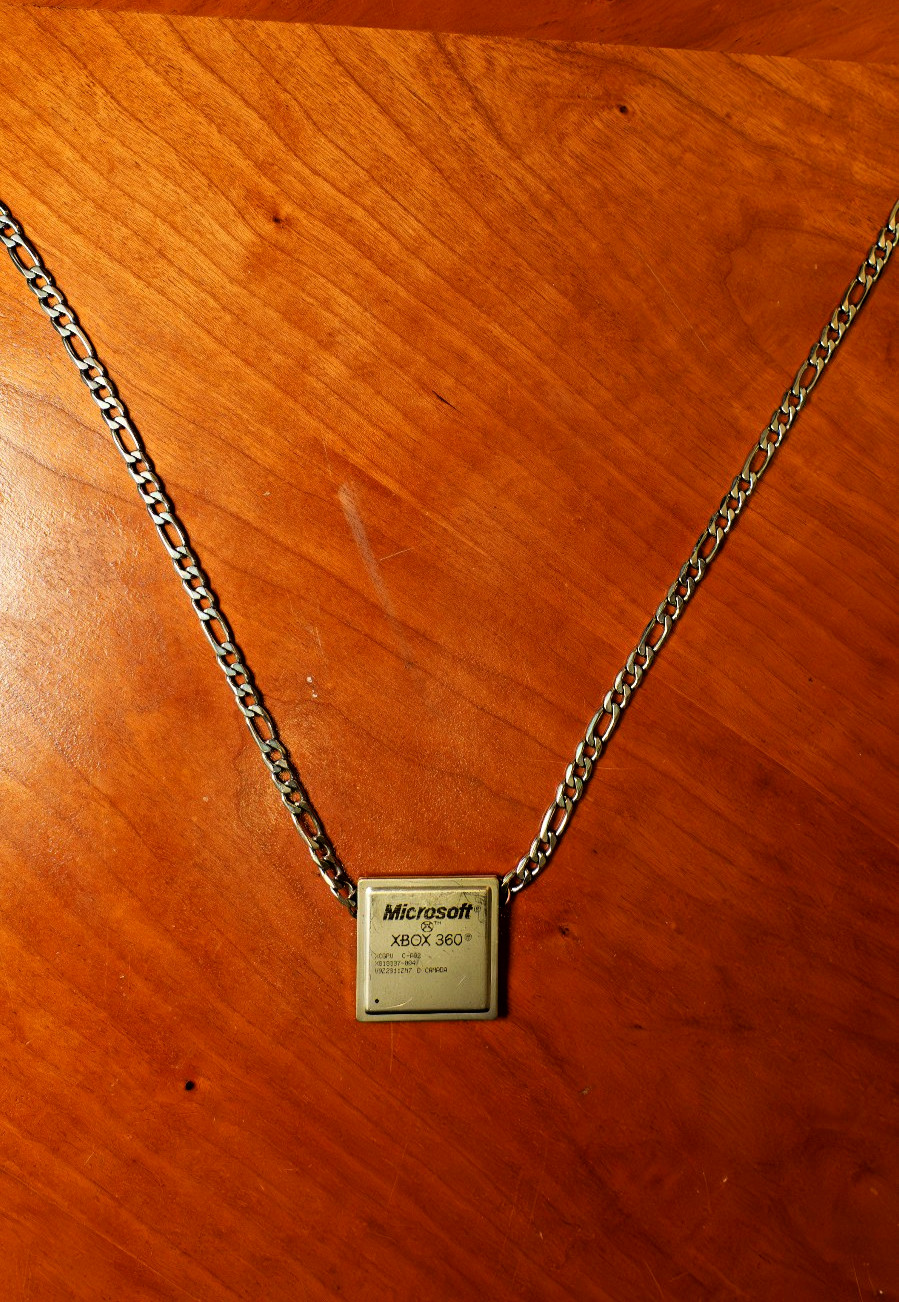 Unique Custom Xbox 360 Slim CPU Necklace, XCGPU Silver-Tone Stainless Chain